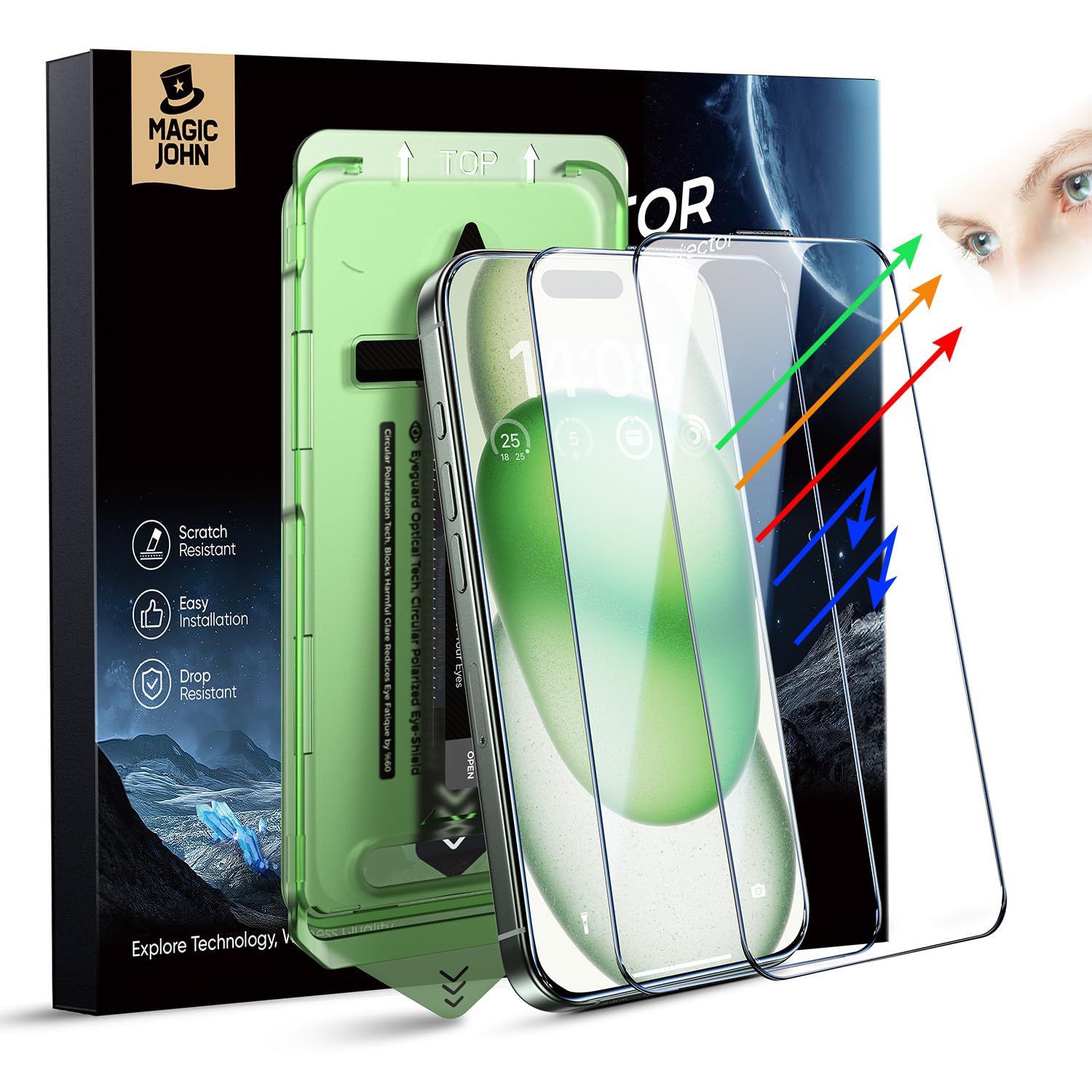 Magic John iPhone 15/16 Screen Protector – 2 Pack 9H Tempered Glass