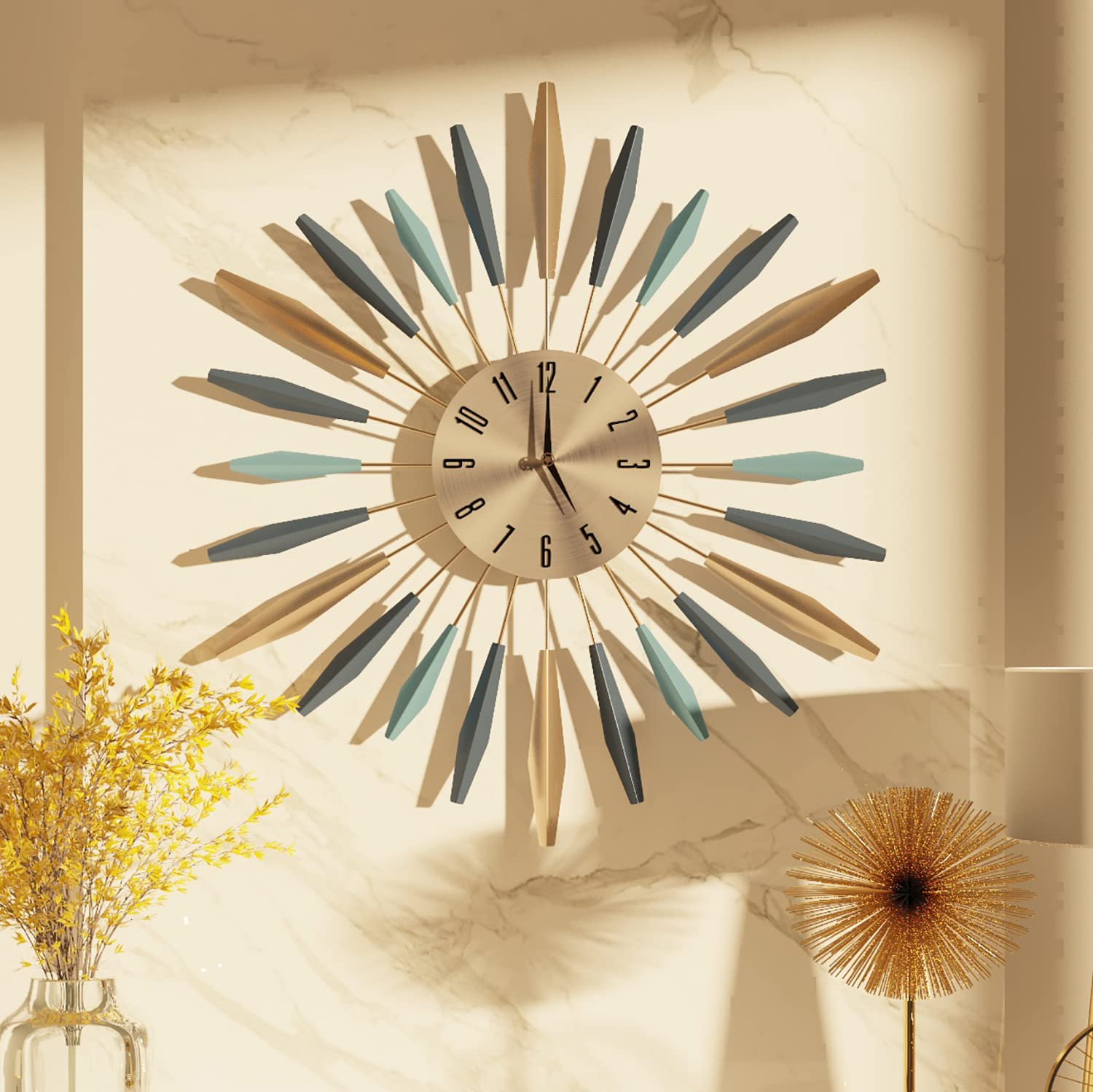 55cm Large Metal Wall Clock – Silent Mid-Century Modern Decor