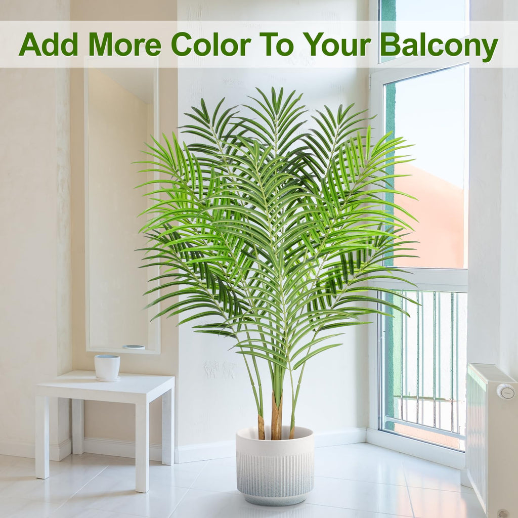 Keeplush 120cm Artificial Areca Palm Tree | Faux Silk Plant with Real Bark