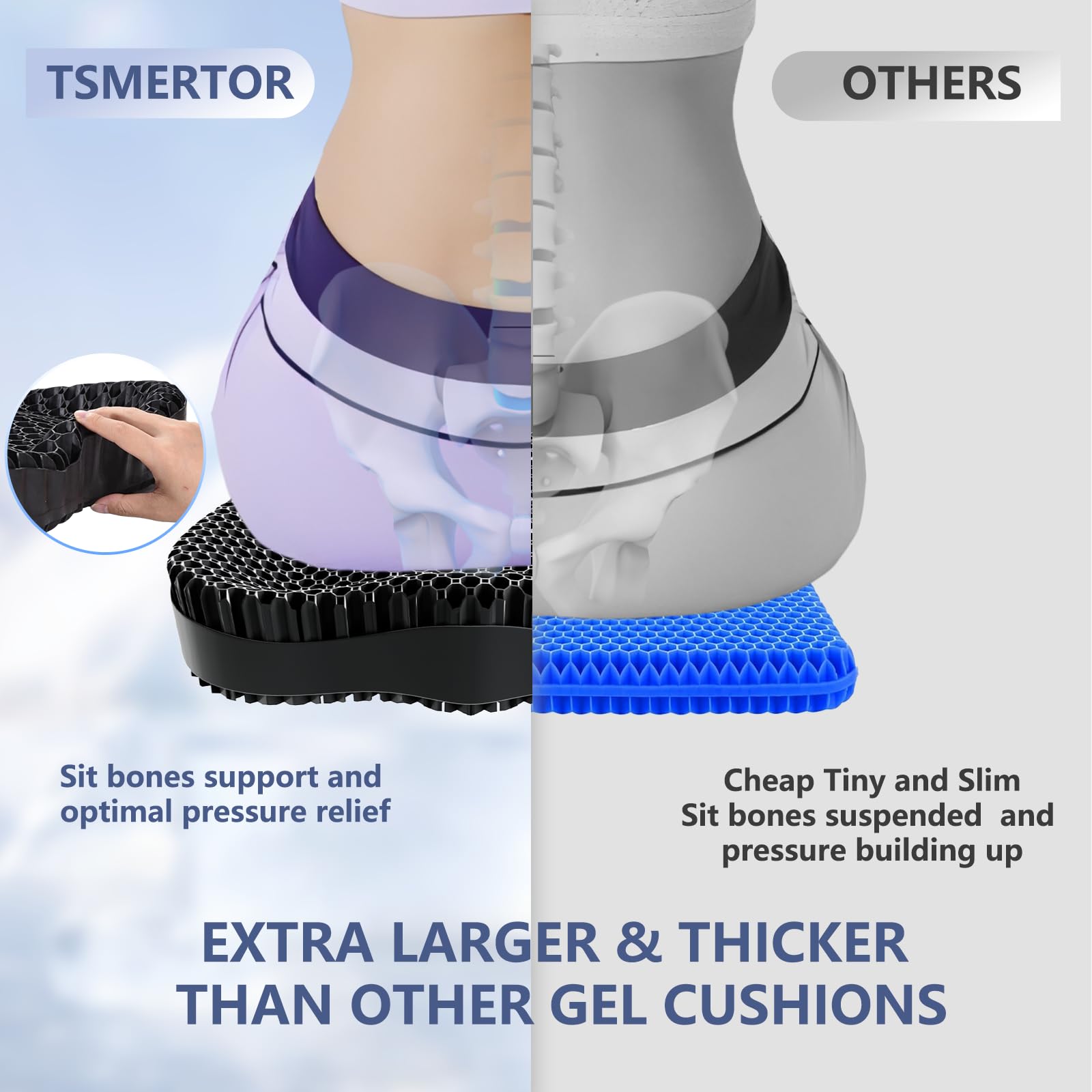 Tsmertor Gel Seat Cushion – Ergonomic Orthopedic Pad for Sciatica Relief