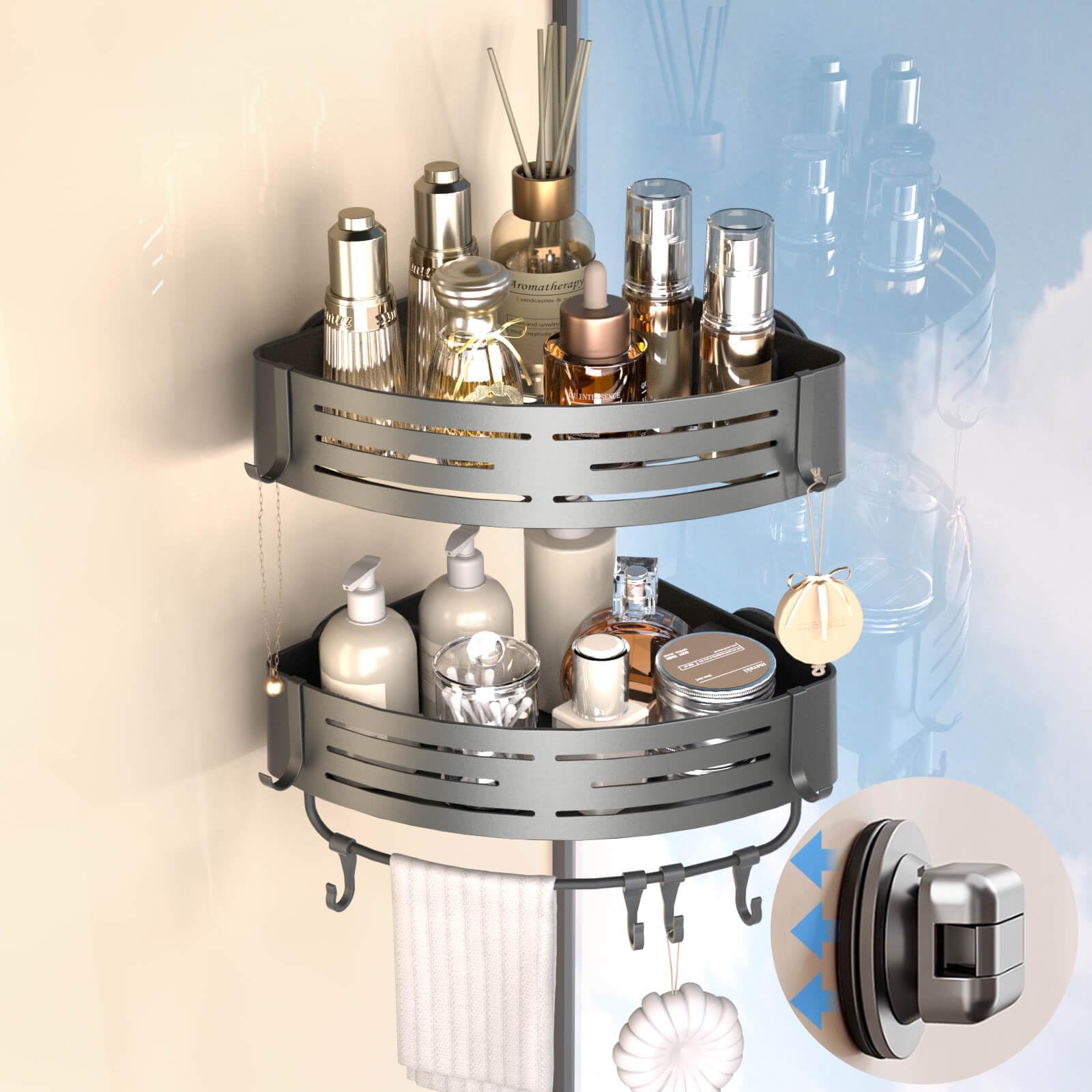 Onemake 2-Pack Corner Shower Caddy | Aluminum Suction Cup Storage Rack