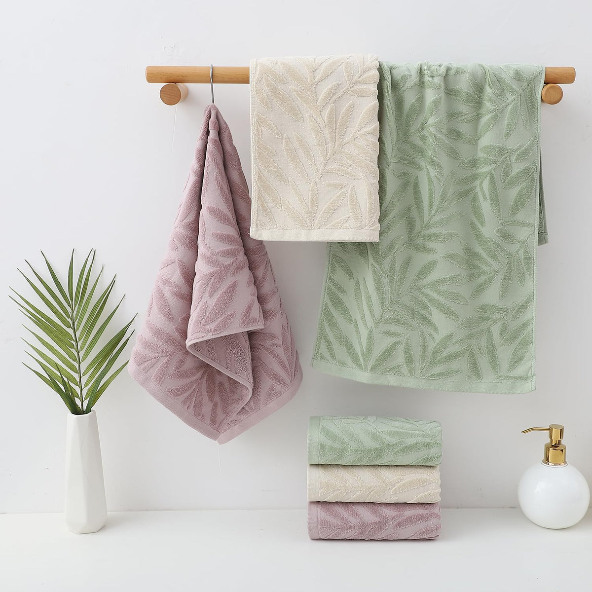 Pidada Hand Towels Set of 4 Leaf Pattern 100% Cotton Absorbent Soft Decorative Towel for Bathroom Light Brown - image 2
