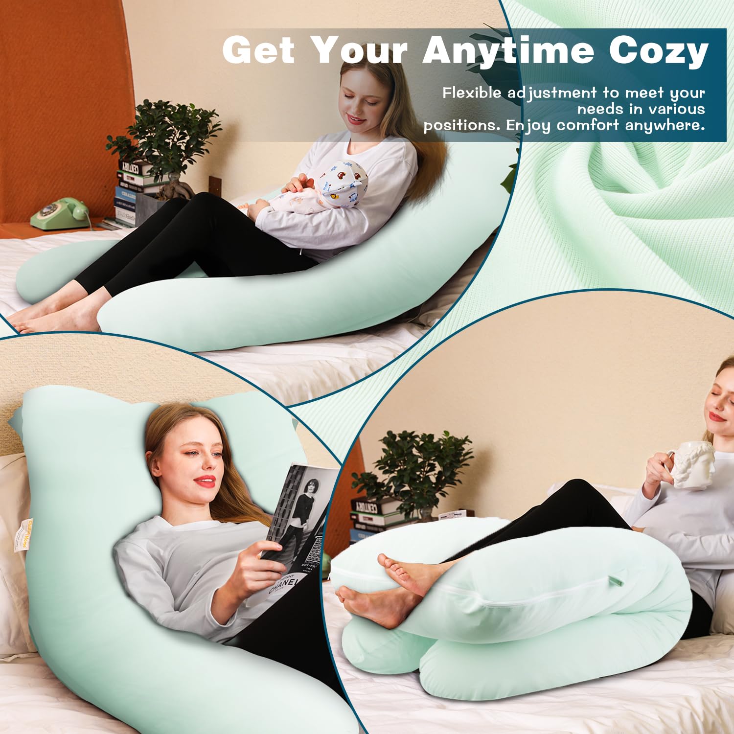 Chilling Home Cooling Pregnancy Pillow | 55" U-Shaped Jersey Body Pillow