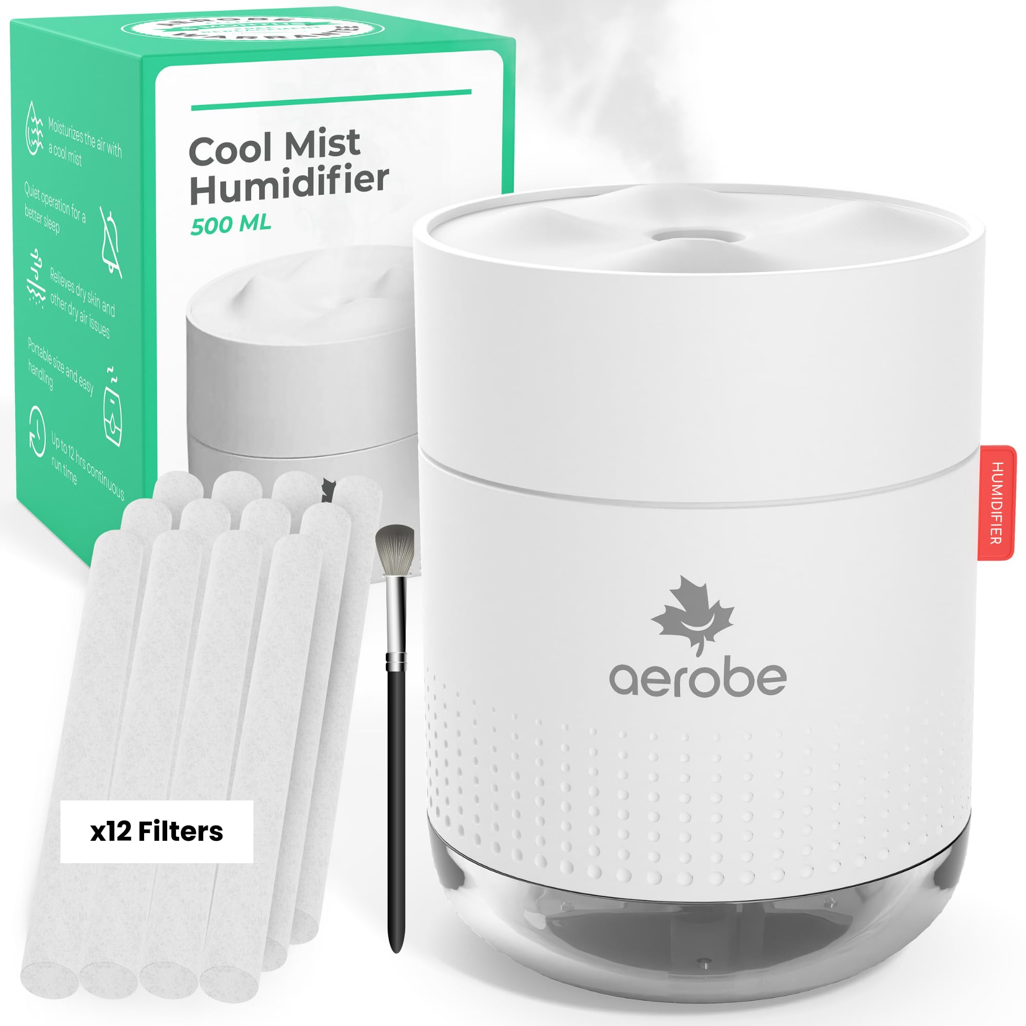 Aerobe 500ML Cool Mist Humidifier for Bedroom and Plants | 12 Filters