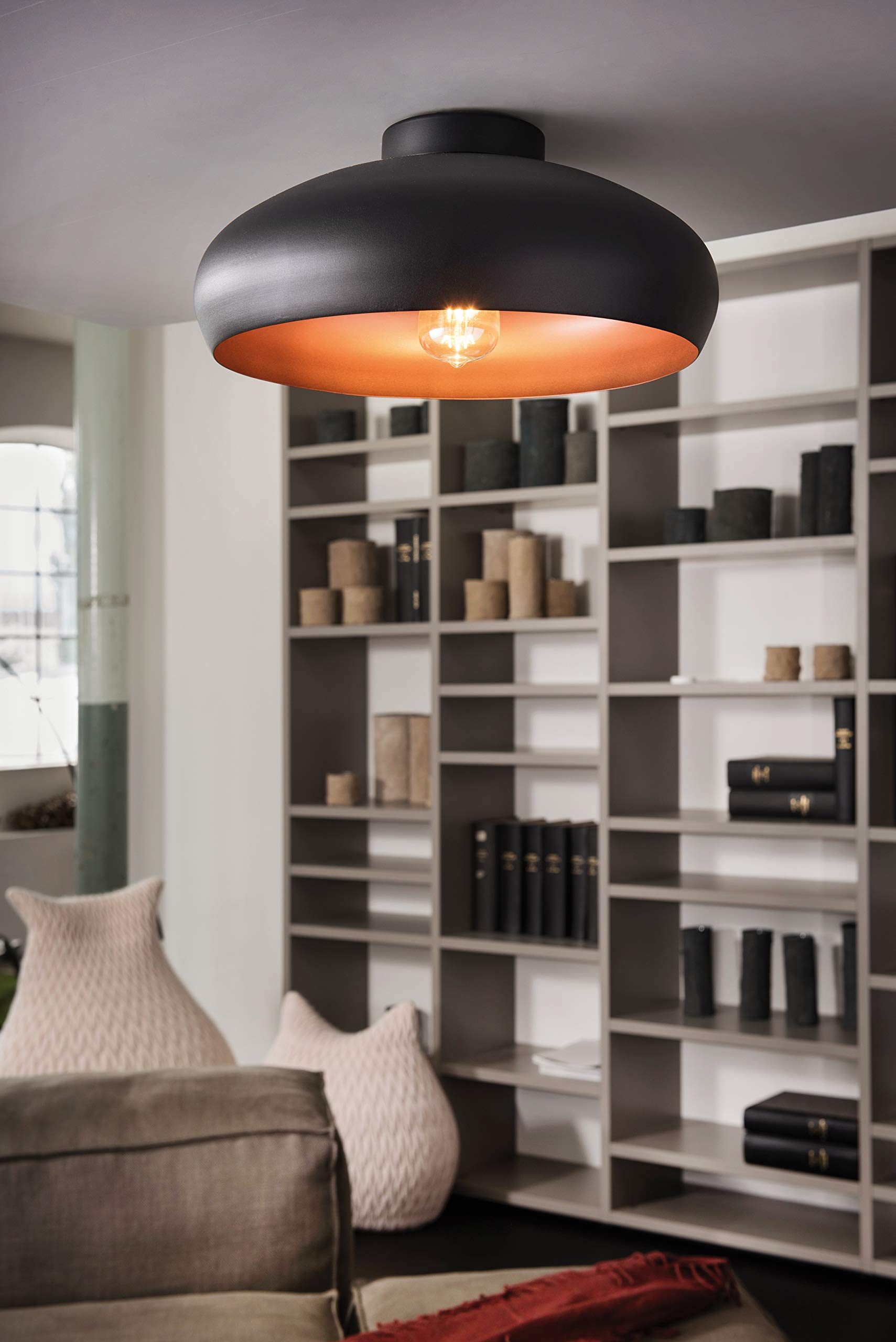 Eglo Mogano Industrial Ceiling Light – Black Steel & Copper E27 Lamp