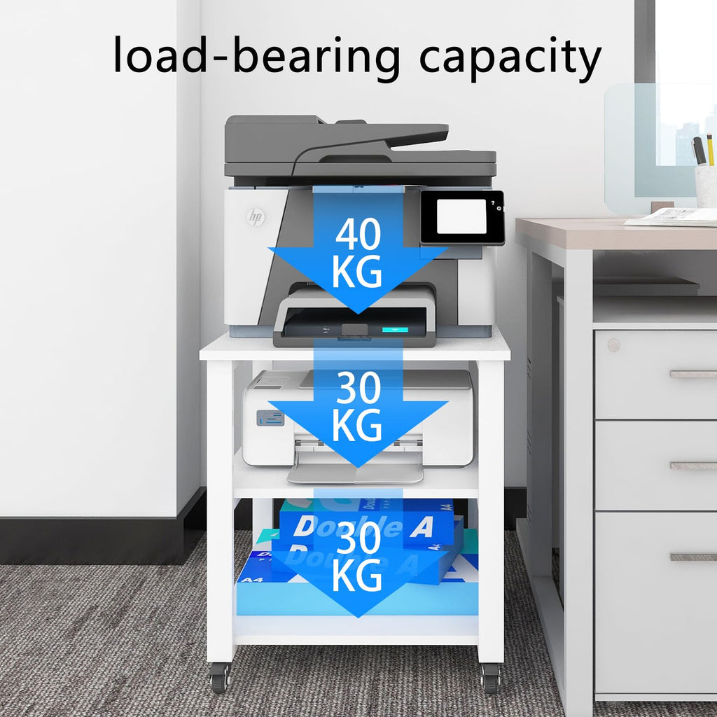 PUNCIA 3-Tier Rolling Printer Stand | Heavy Duty Under Desk Storage Cart