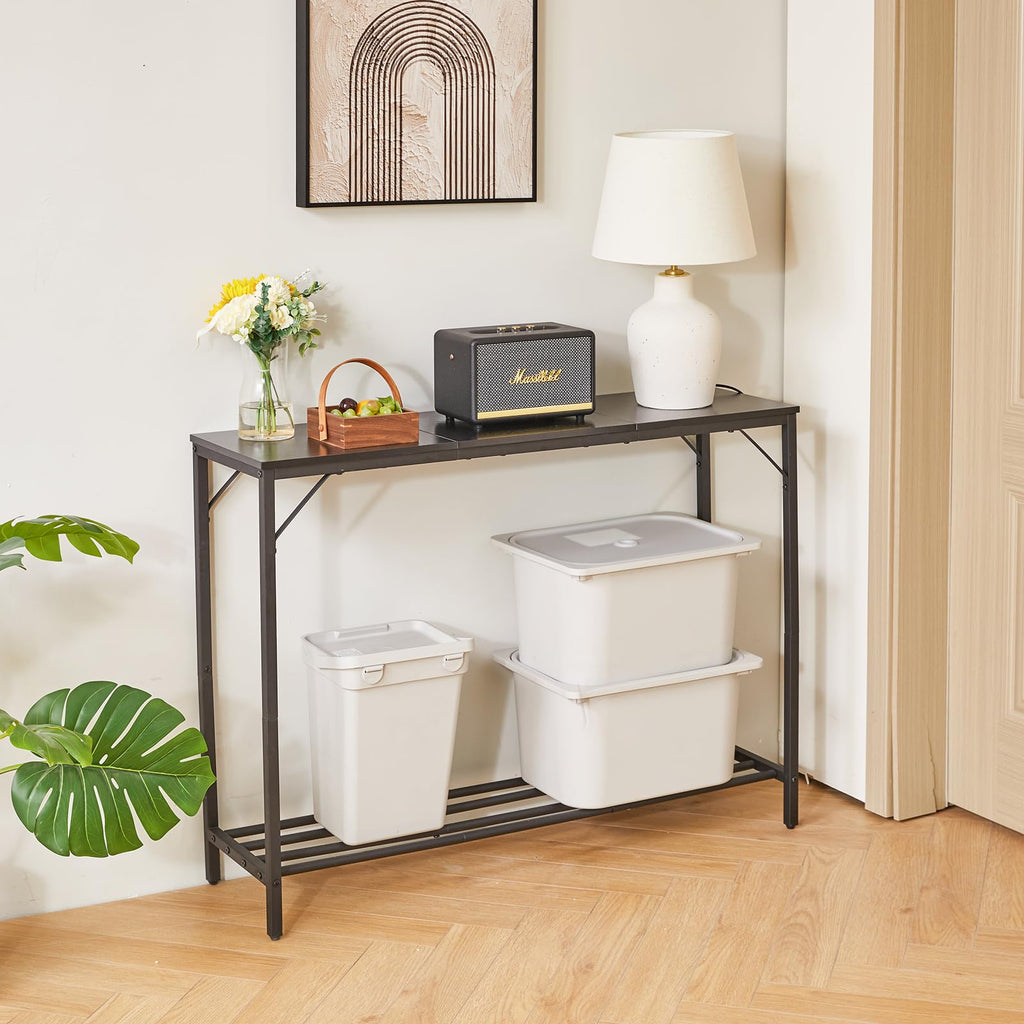 YMYNY Slim Console Table – Industrial Metal Frame Sofa Table for Entryway