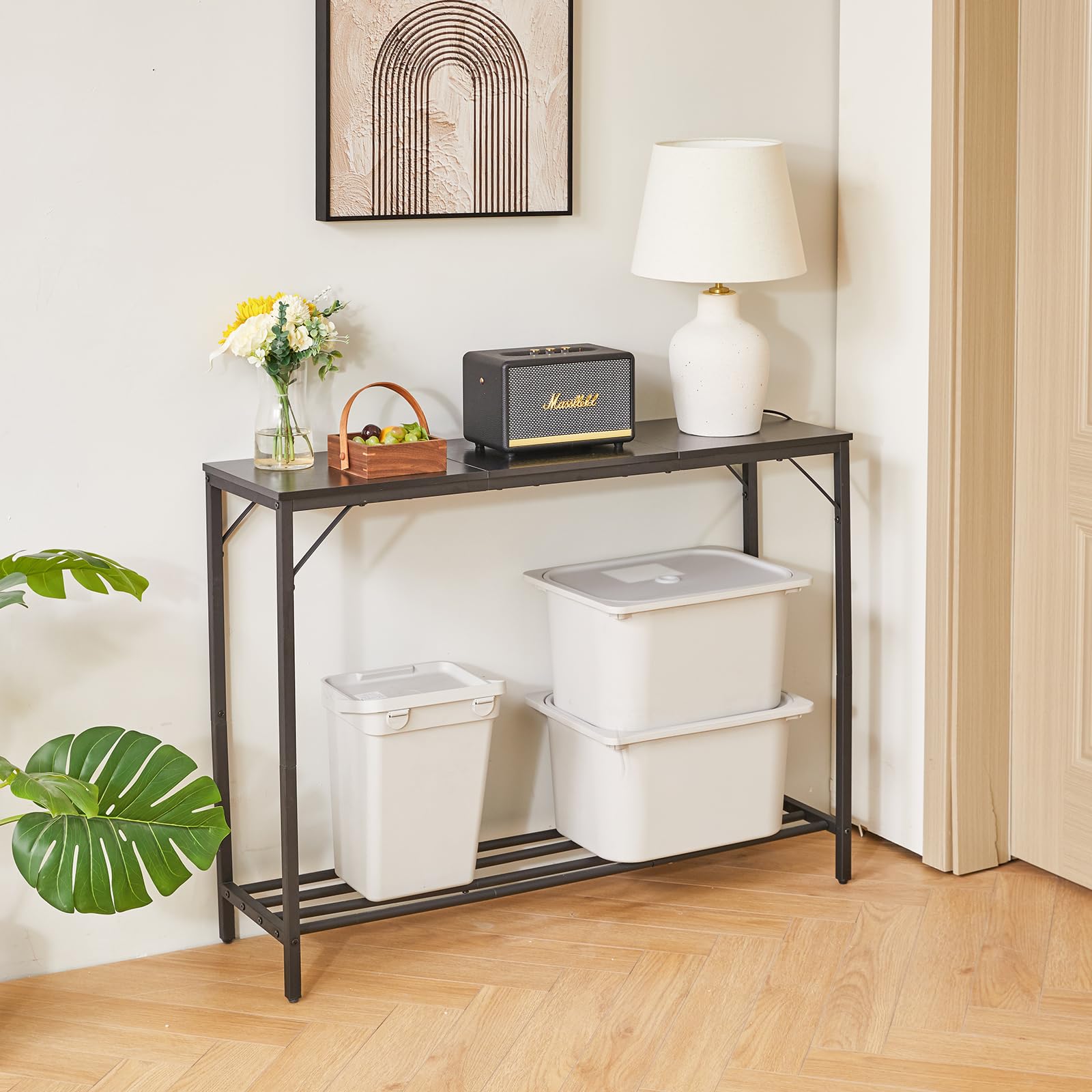 YMYNY Slim Console Table – Industrial Metal Frame Sofa Table for Entryway