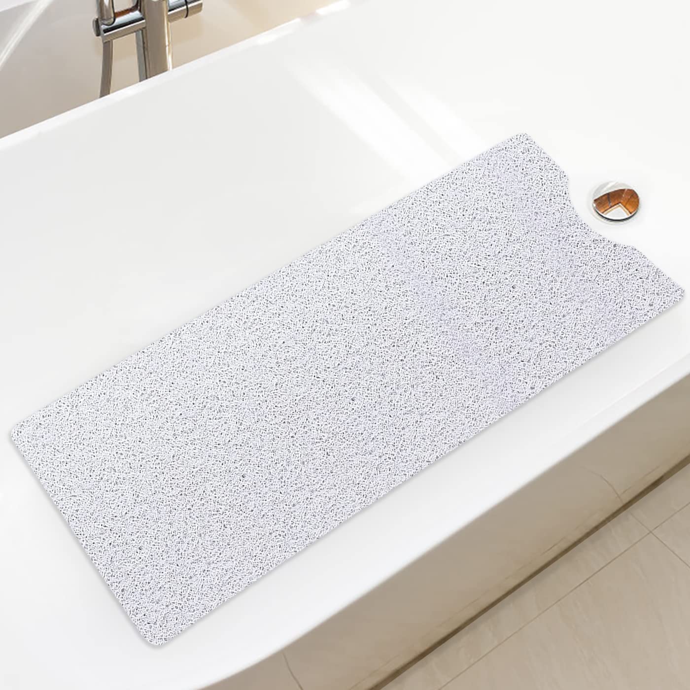 Bingobang Non-Slip Bath Mat | 100x40cm Loofah Textured Shower Mat - White