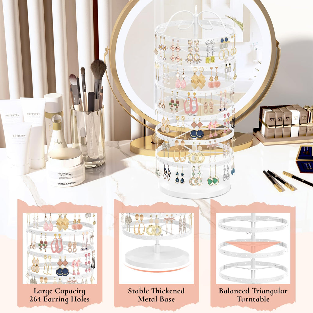 iDavosic.ly 6 Tier Metal Rotating Earring Holder Organizer Stand, White
