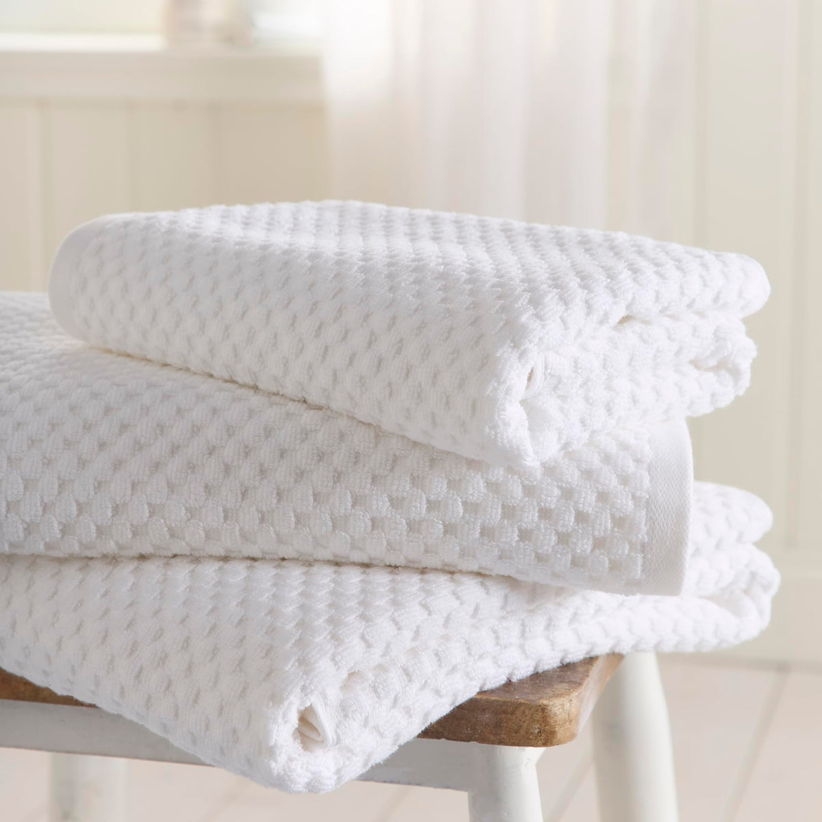 Dreams & Drapes Popcorn Check Bath Sheet White – Extra‑Large Soft Absorbent 100% Cotton Jacquard Check Bathroom Towel, Quick‑Dry - image 3