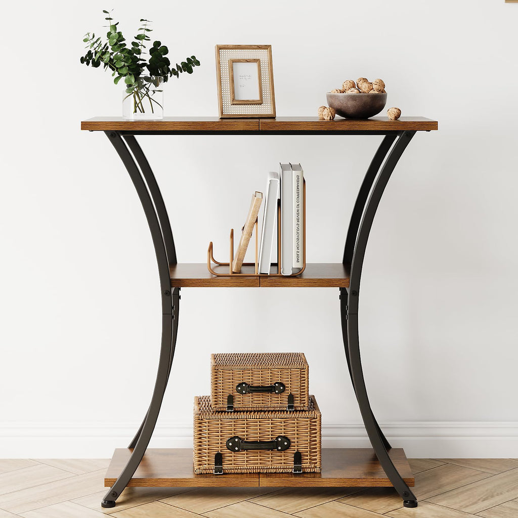 Trironsun Rustic Narrow Console Table with 3 Tiers, Slim Hallway Table with Curved Metal Frame and Open Shelves - image 4