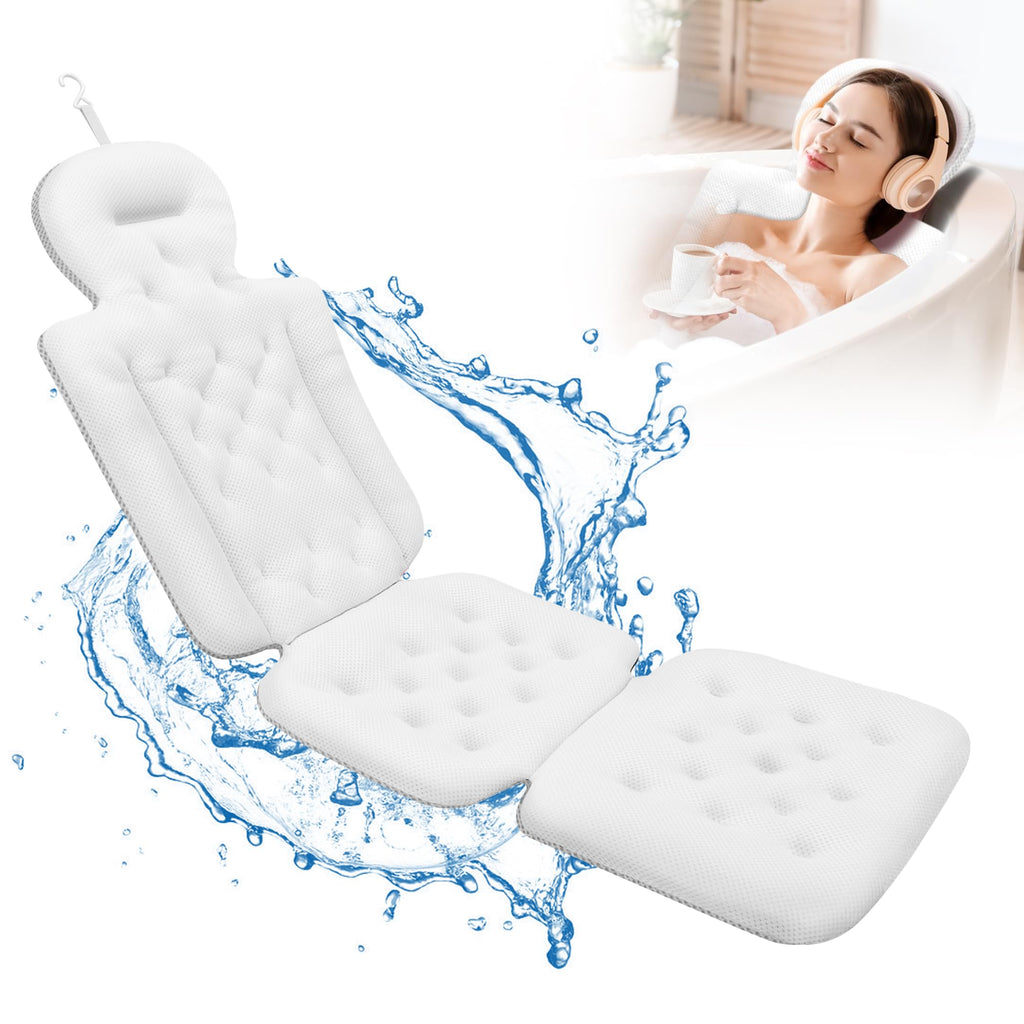 Full Body Bath Pillow – Luxury Air-Mesh Tub Cushion, White