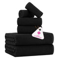 CASA COPENHAGEN 6-Piece Cotton Towel Set | 550 GSM Popcorn Texture - Black