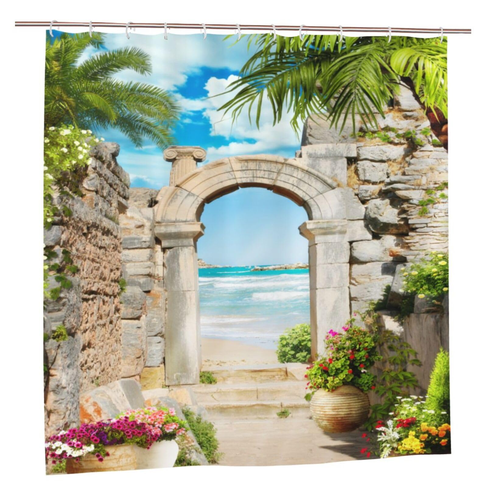 Jolof Store 3D Landscape Garden Shower Curtain | Waterproof Polyester 79x72