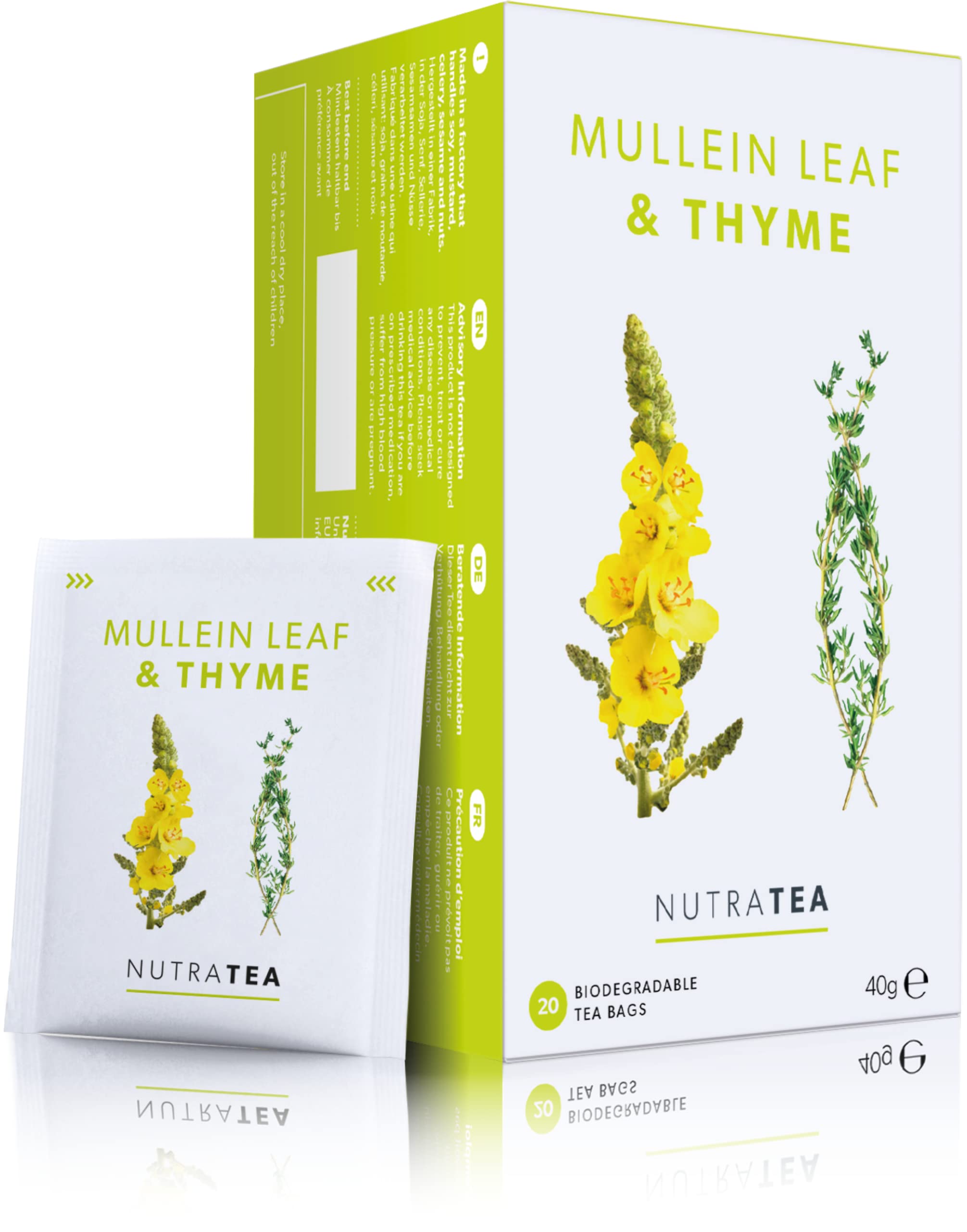 Nutra Tea Mullein Leaf & Thyme Herbal Infusion - 80 Tea Bags (2 Pack)