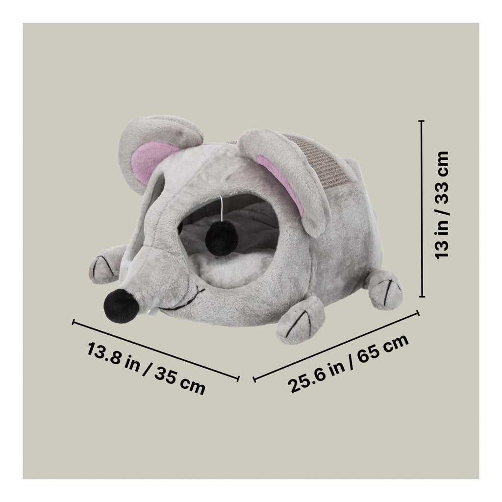 TRIXIE Lukas Cat Cuddly Cave – Grey Plush Bed with Sisal Scratcher