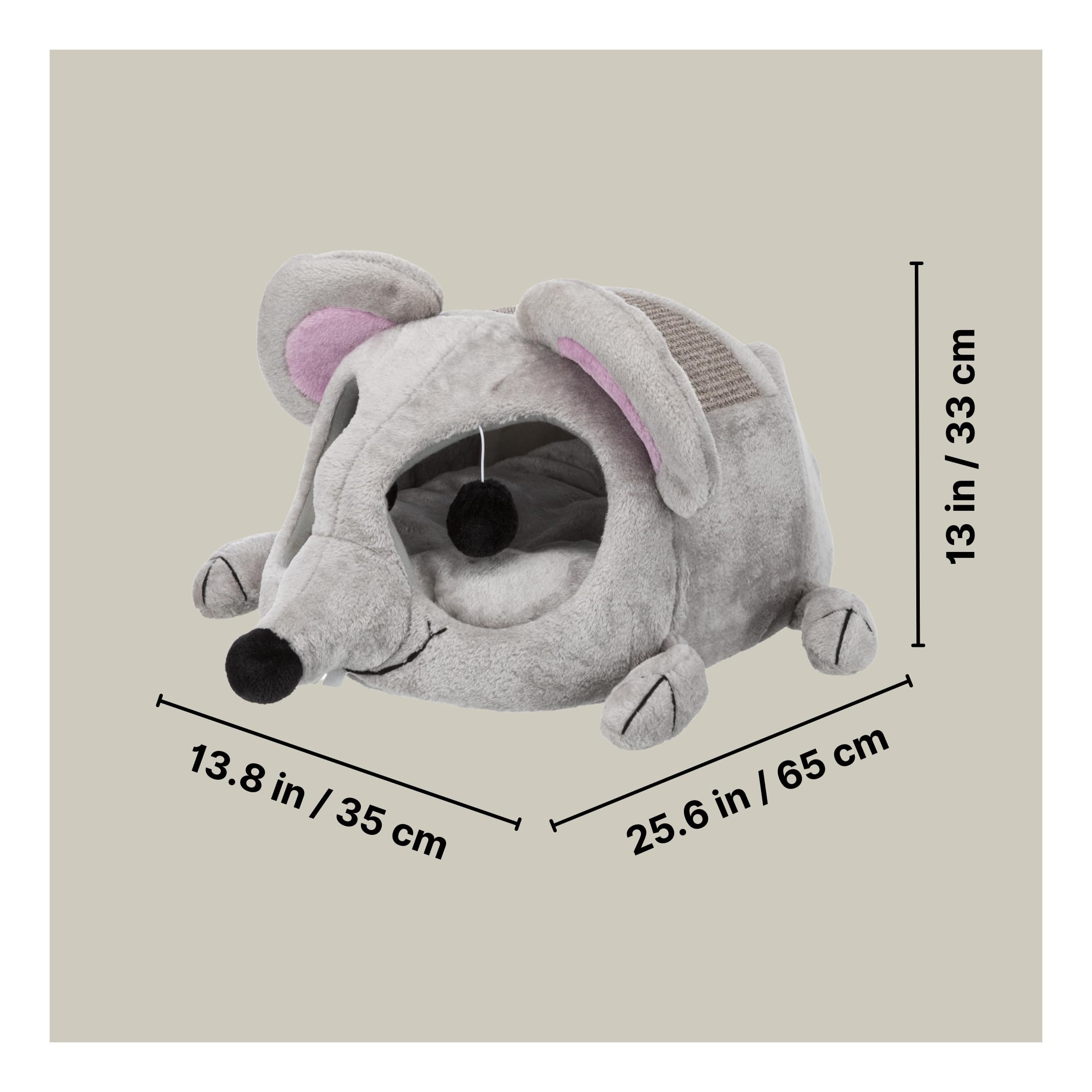 TRIXIE Lukas Cat Cuddly Cave – Grey Plush Bed with Sisal Scratcher