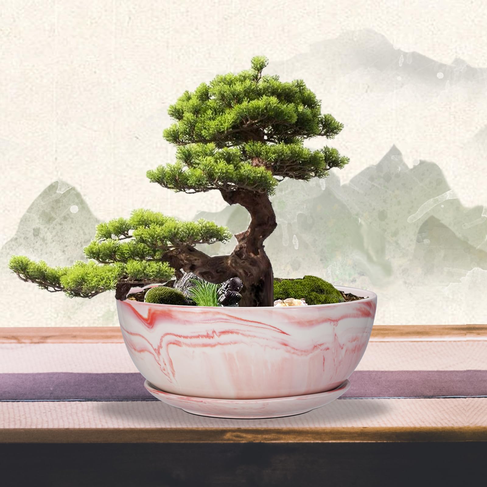 EPGardening 10-Inch Marble Ceramic Succulent Planter Pot with Tray