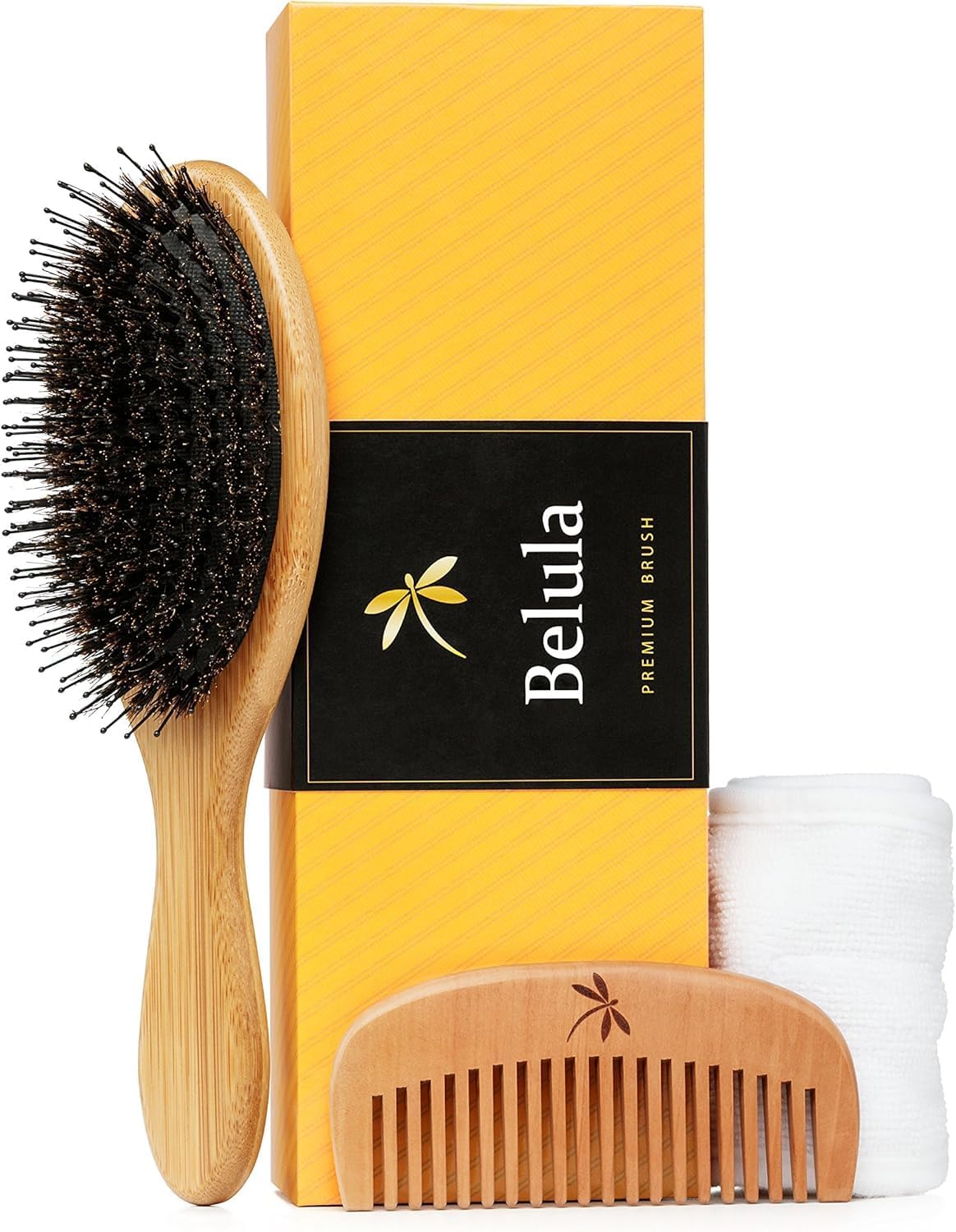 Boar Bristle Hair Brush Set - Bamboo Detangling Kit for Thick Hair