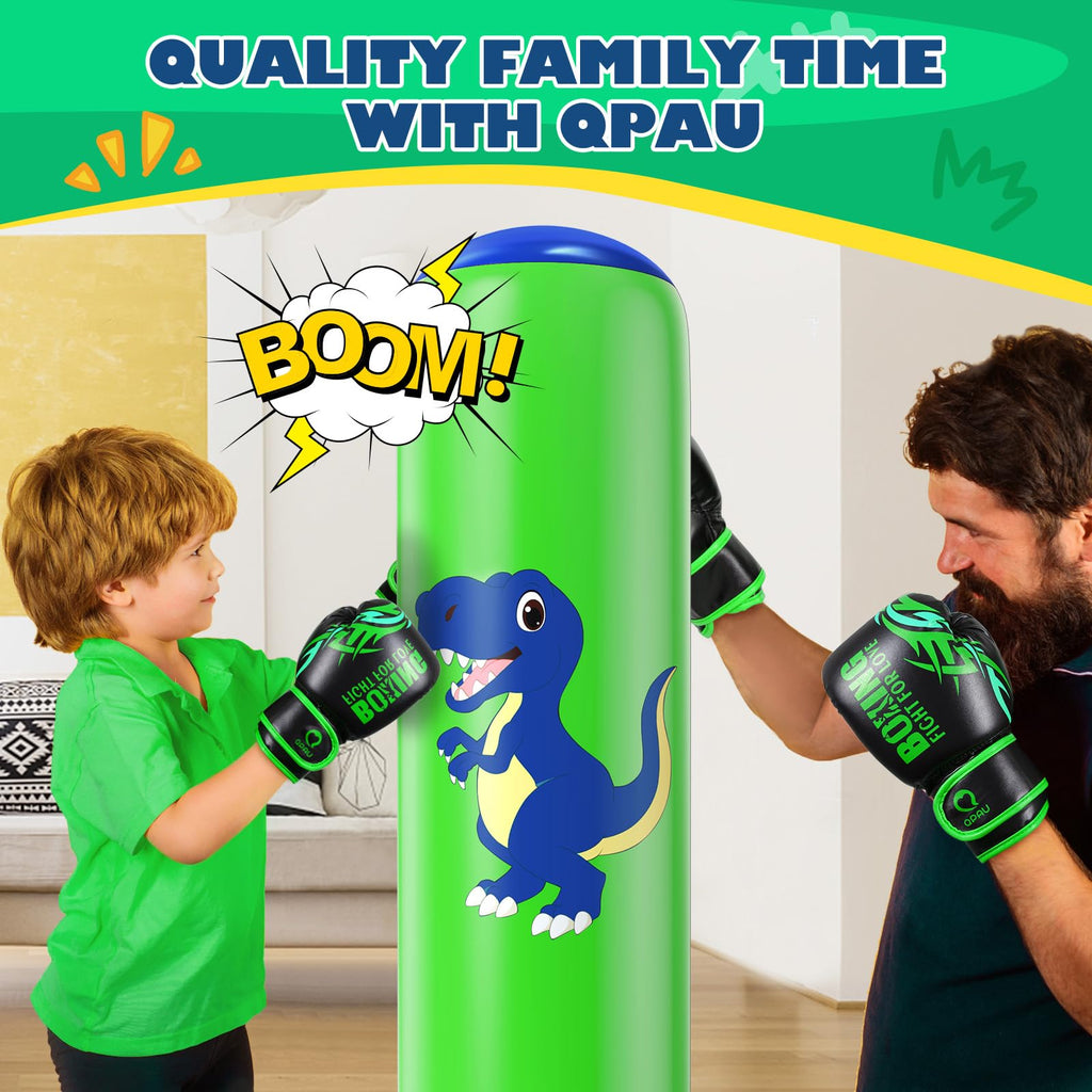 QPAU Inflatable Dinosaur Punching Bag - 48 Inch Kids Boxing Set for Ages 3-6