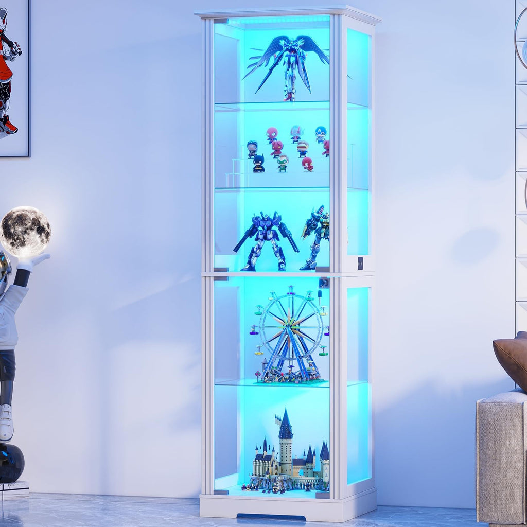 Gurexl 180cm Glass Display Cabinets with Lockable for Collectibles,White - image 1