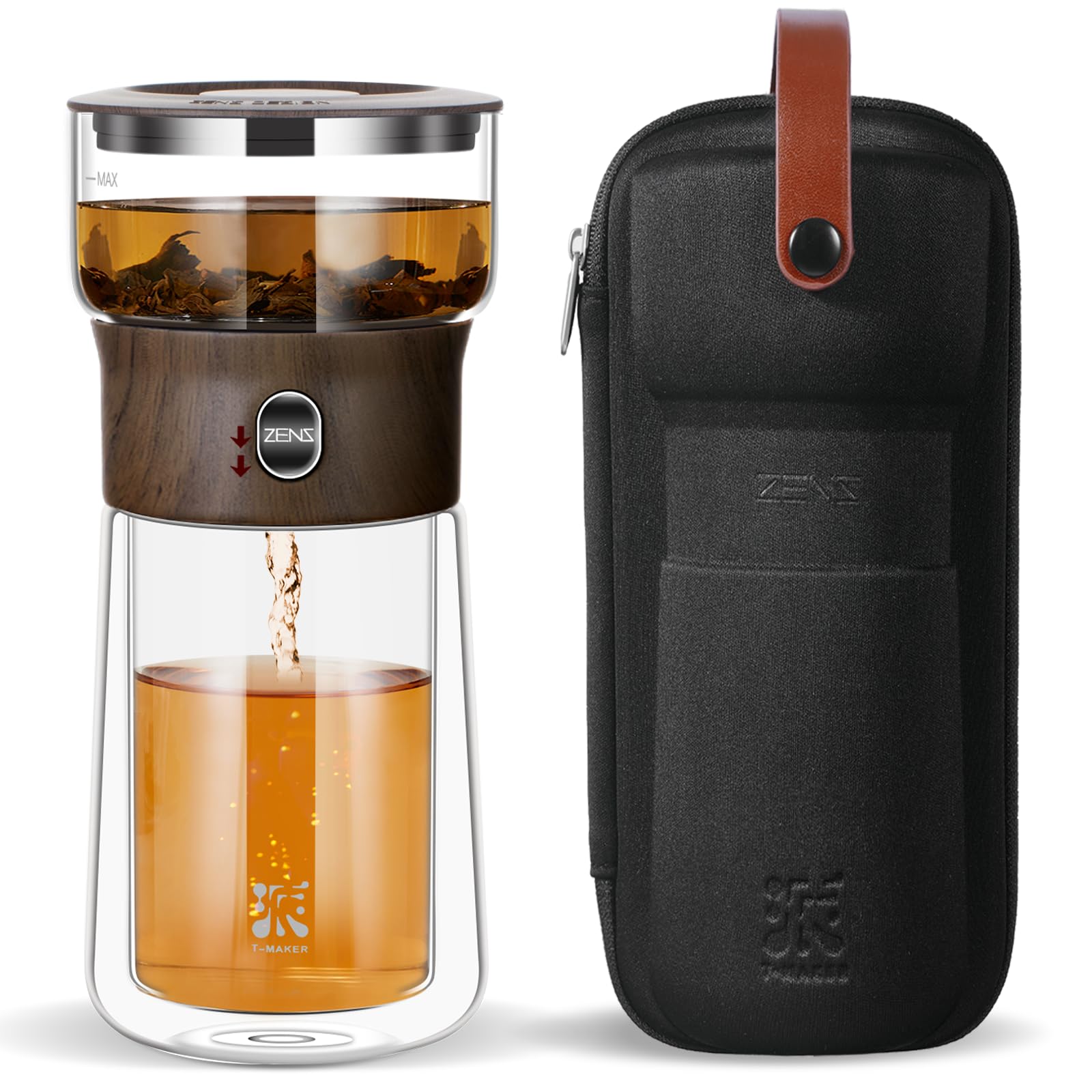 ZENS One Touch Glass Gongfu Teapot – Portable Tea Infuser with 270ml Cup