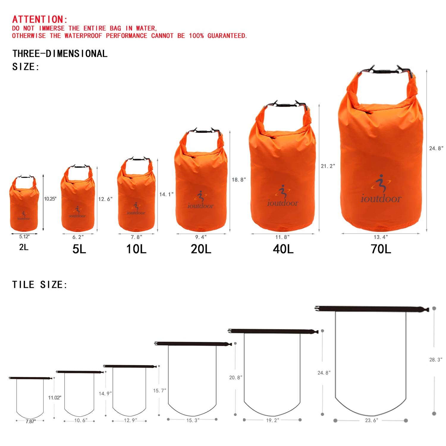 ioutdoor Waterproof Dry Bag Set | 6-Piece Lightweight Sacks 2L-70L