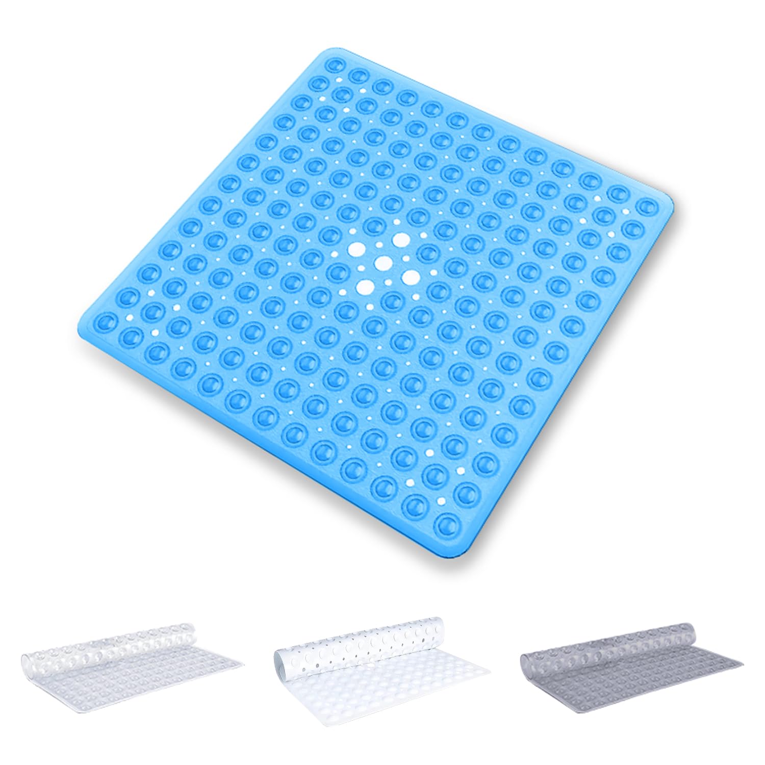 Oxford Homeware Non-Slip Shower Bath Mat – Blue 53x53cm Square PVC
