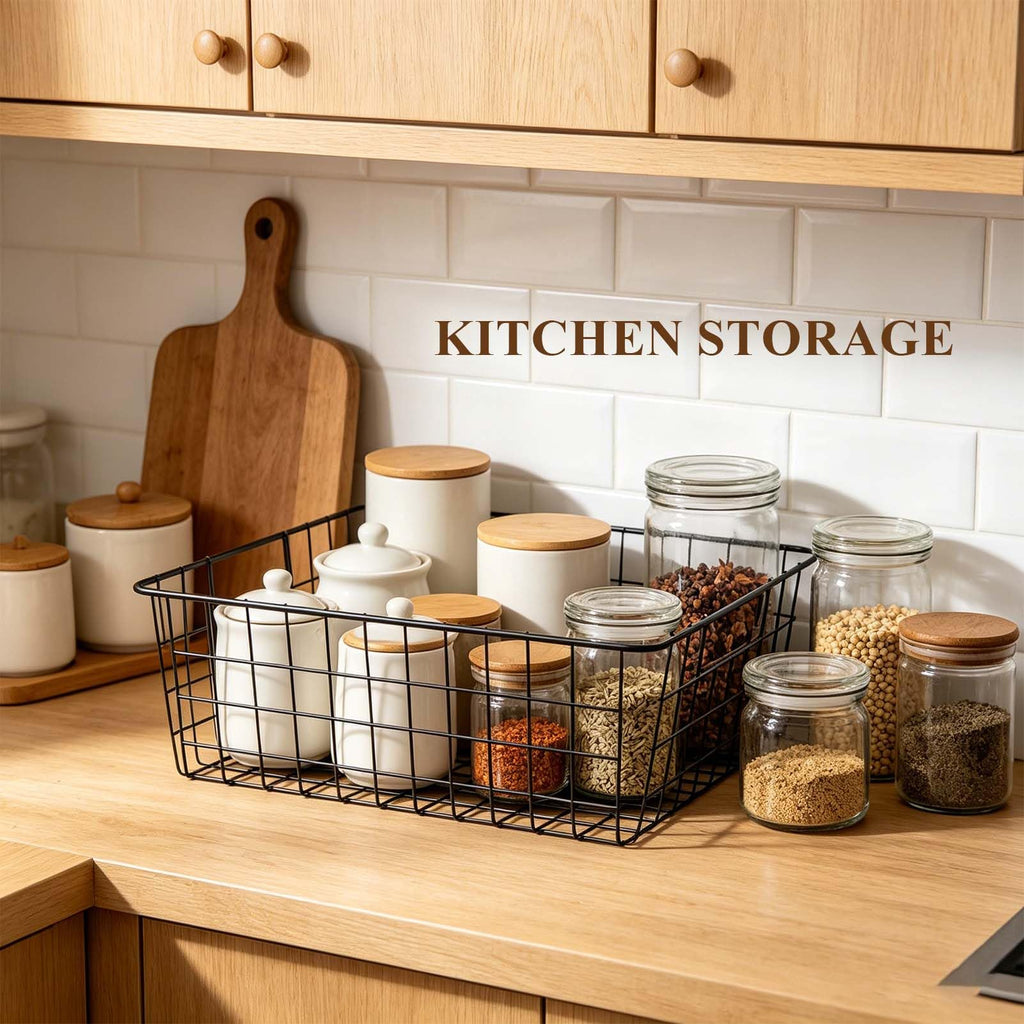 2 Metal Wire Storage Basket with Handles for Kitchen Cabinet Bedroom Bathroom Heavy Duty Rust Resistant Mesh Design Ideal for Organizing Household - image 4