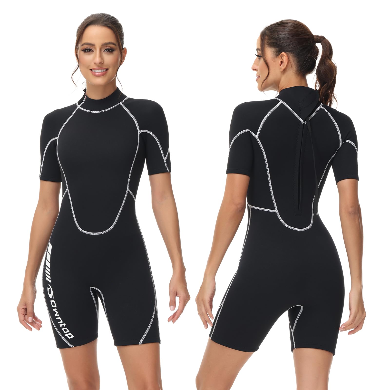 Owntop Women's 3/2mm Shorty Wetsuit | Neoprene Back Zip Diving Suit