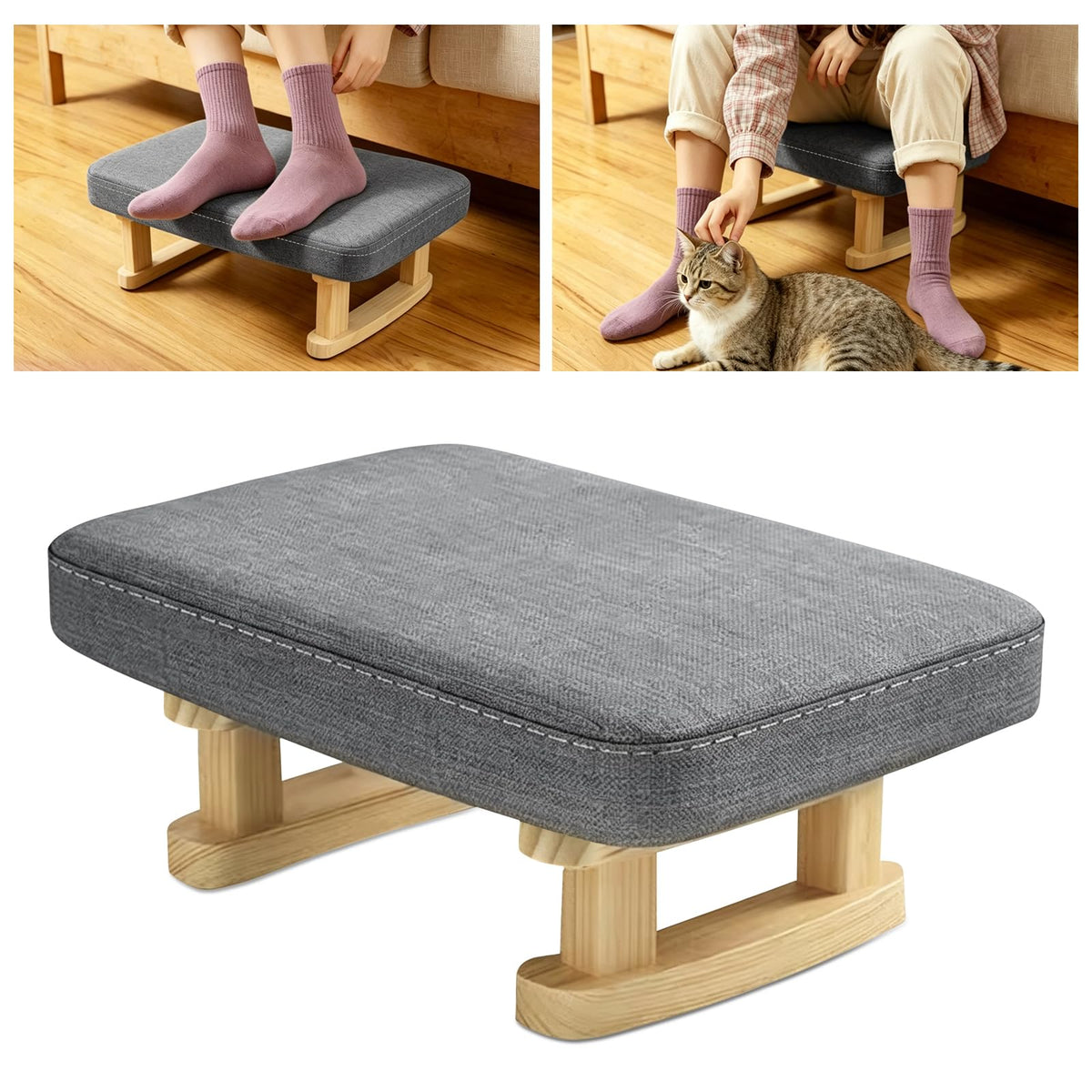 JJoexyfit Multi-Functional Foot Stool with Solid Wood Legs, Linen Fabric - image 1