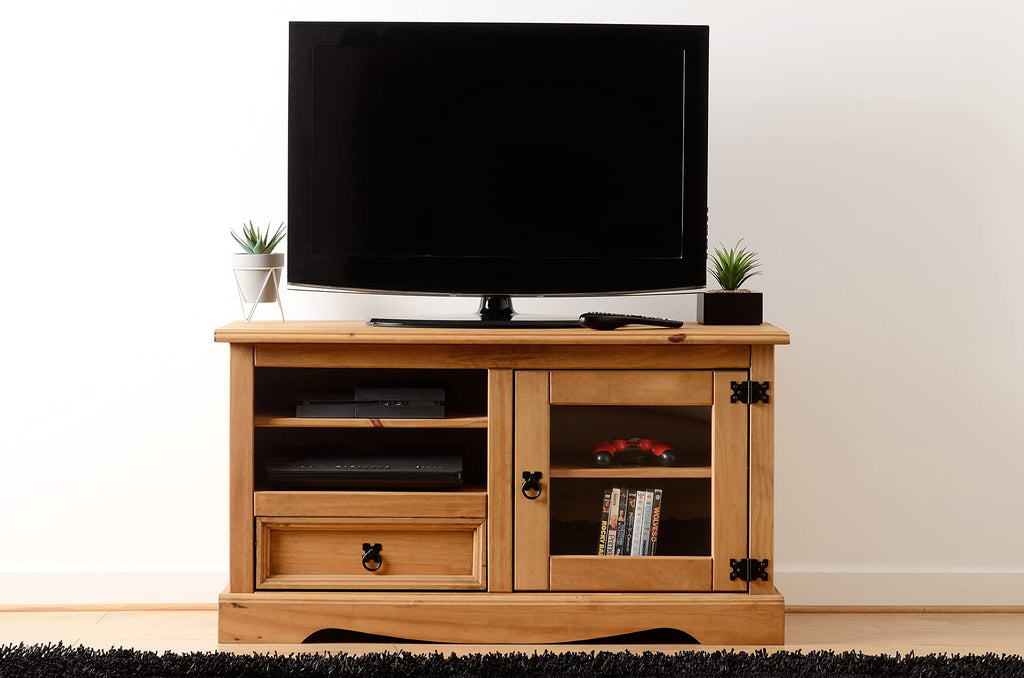 Seconique Corona Entertainment Unit in Distressed Waxed Pine/Glass - image 1