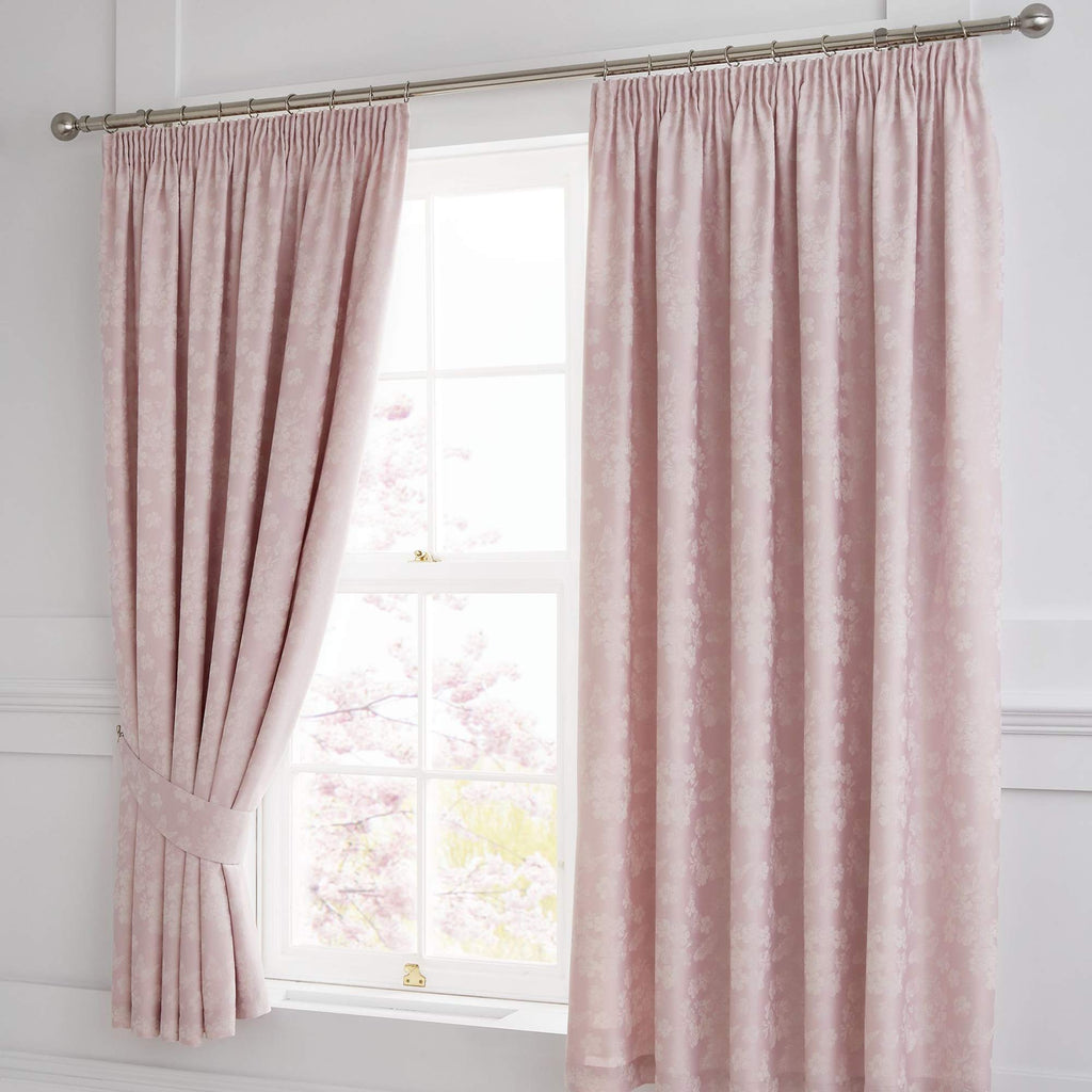Dreams & Drapes Blossom Jacquard Lined Pencil Pleat Curtains - Blush Pink