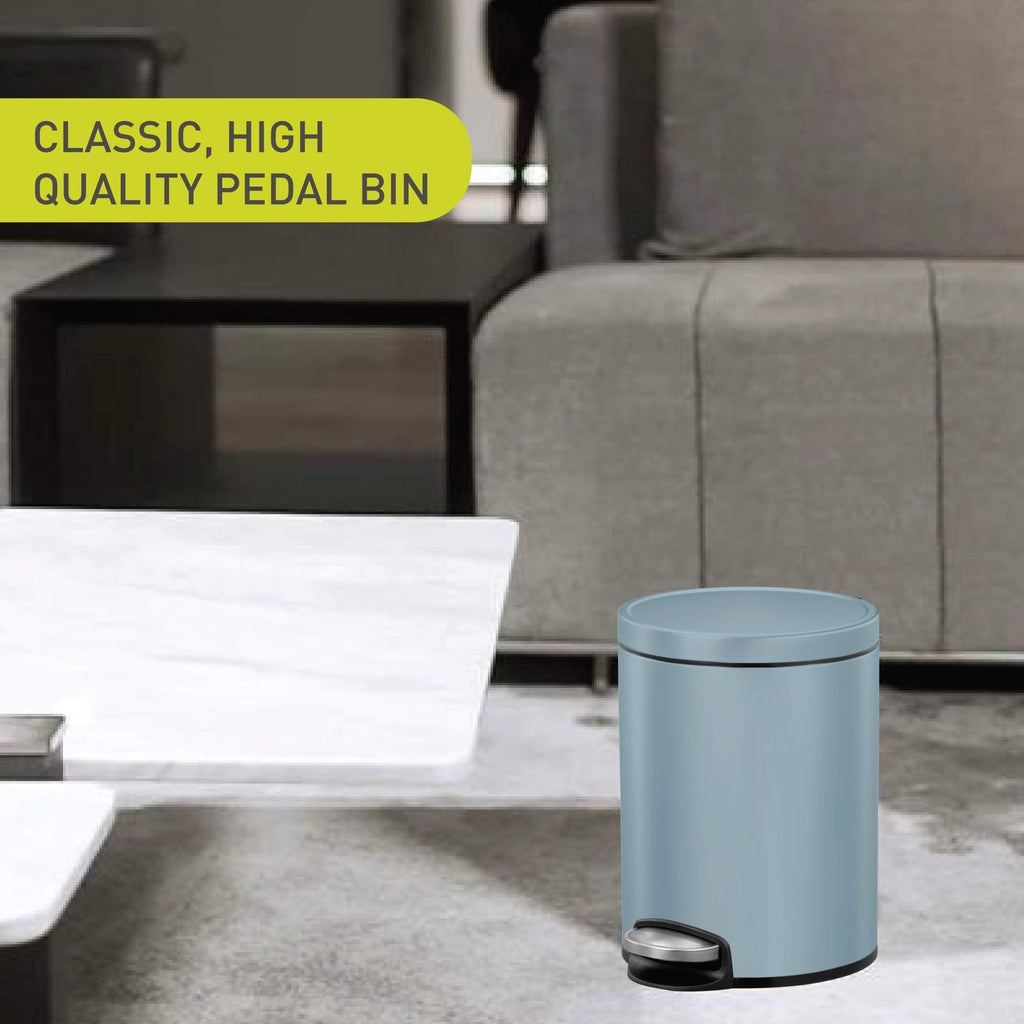EKO Eva 5L Pedal Bathroom Bin | Soft Close Lid - Titanium Blue