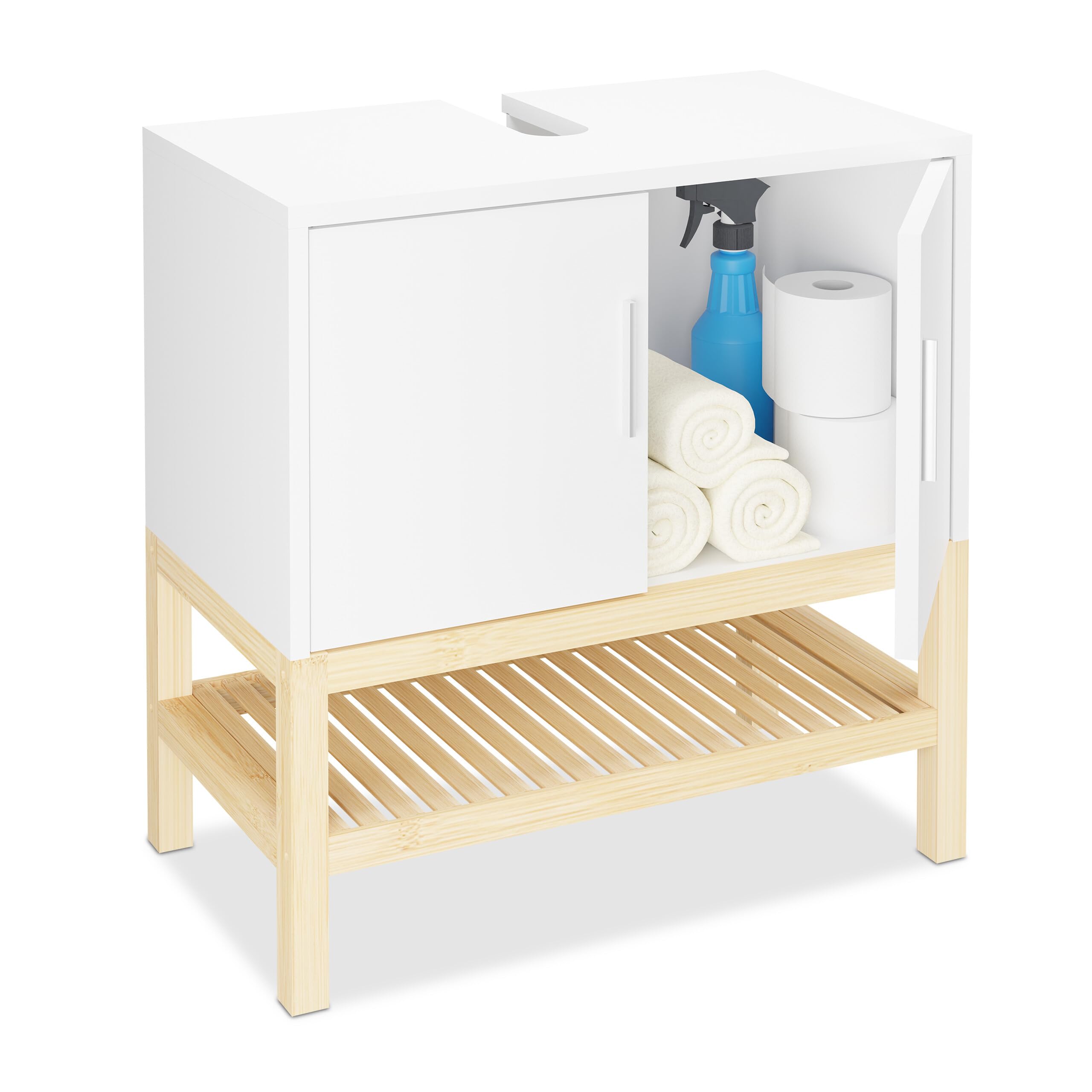Relaxdays Bamboo Bathroom Vanity Unit – White Under-Sink Cabinet