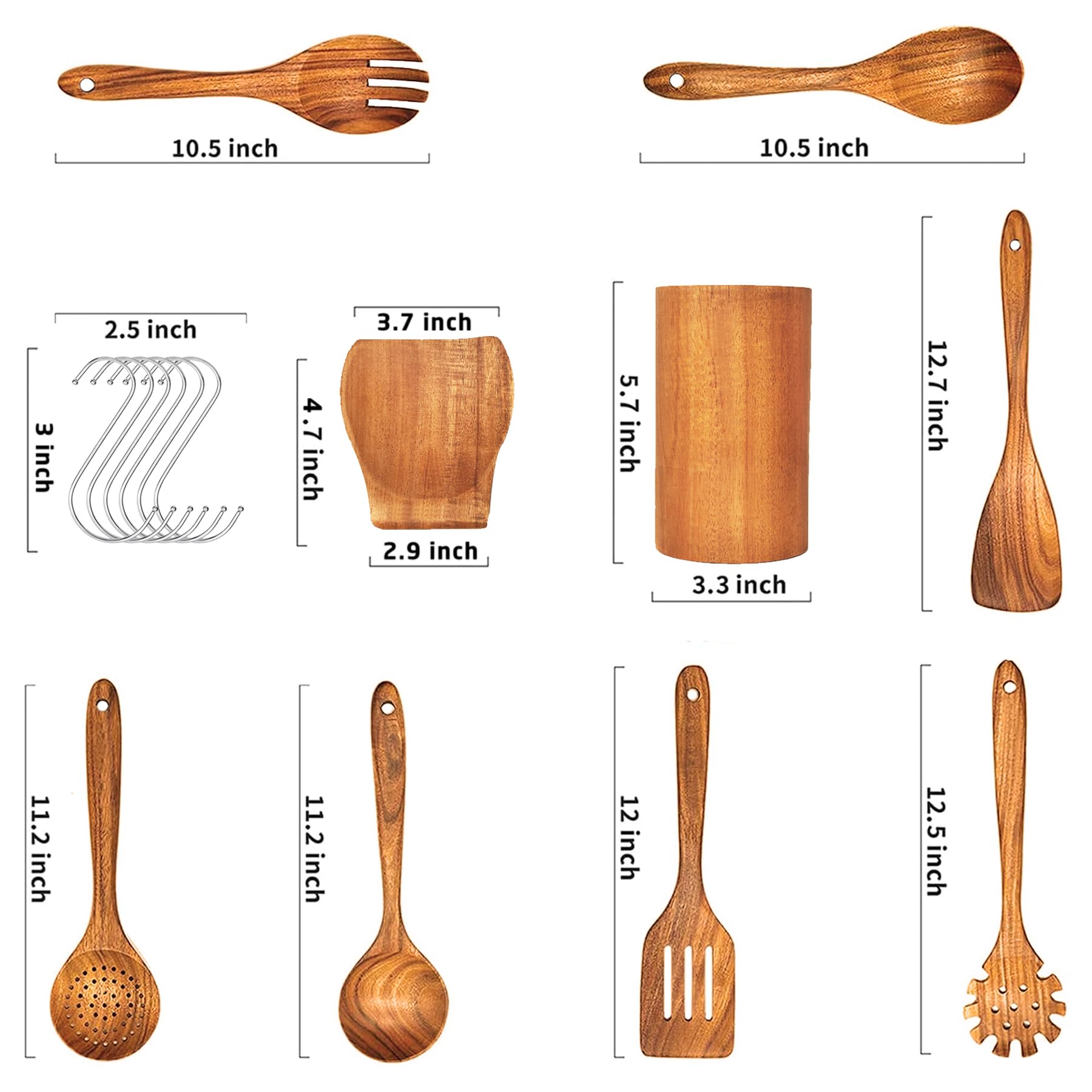 Teak Wooden Cooking Utensils Set – 9Pcs Nonstick Spoons