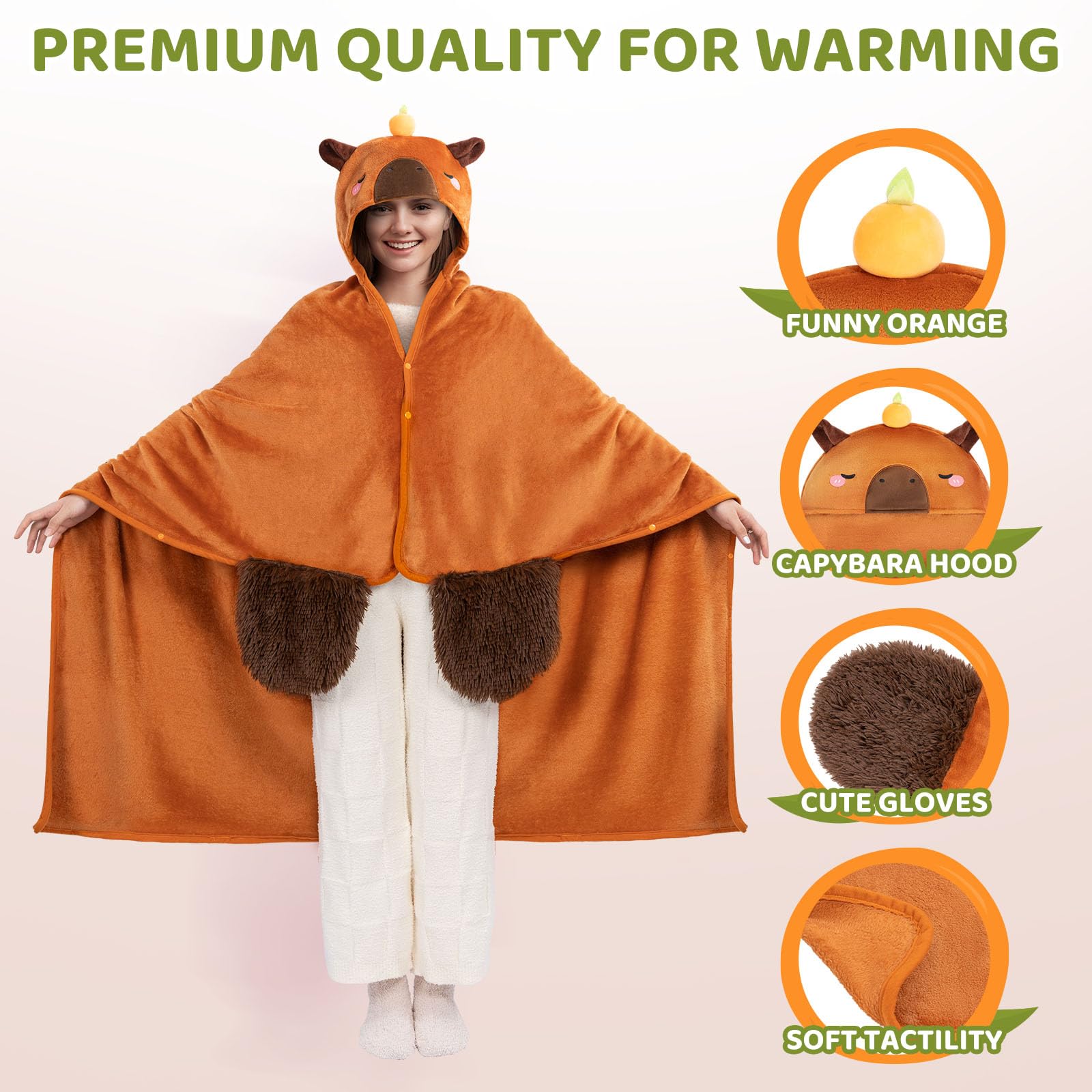 Mewaii Capybara Wearable Blanket Hoodie – Soft Plush Flannel Cloak