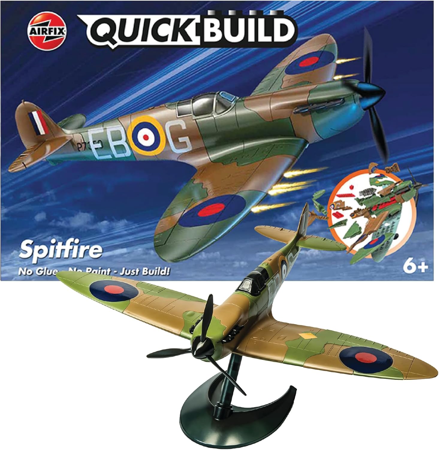 Airfix Quickbuild Spitfire Model Aircraft Kit – No Glue Snap Toy Plane