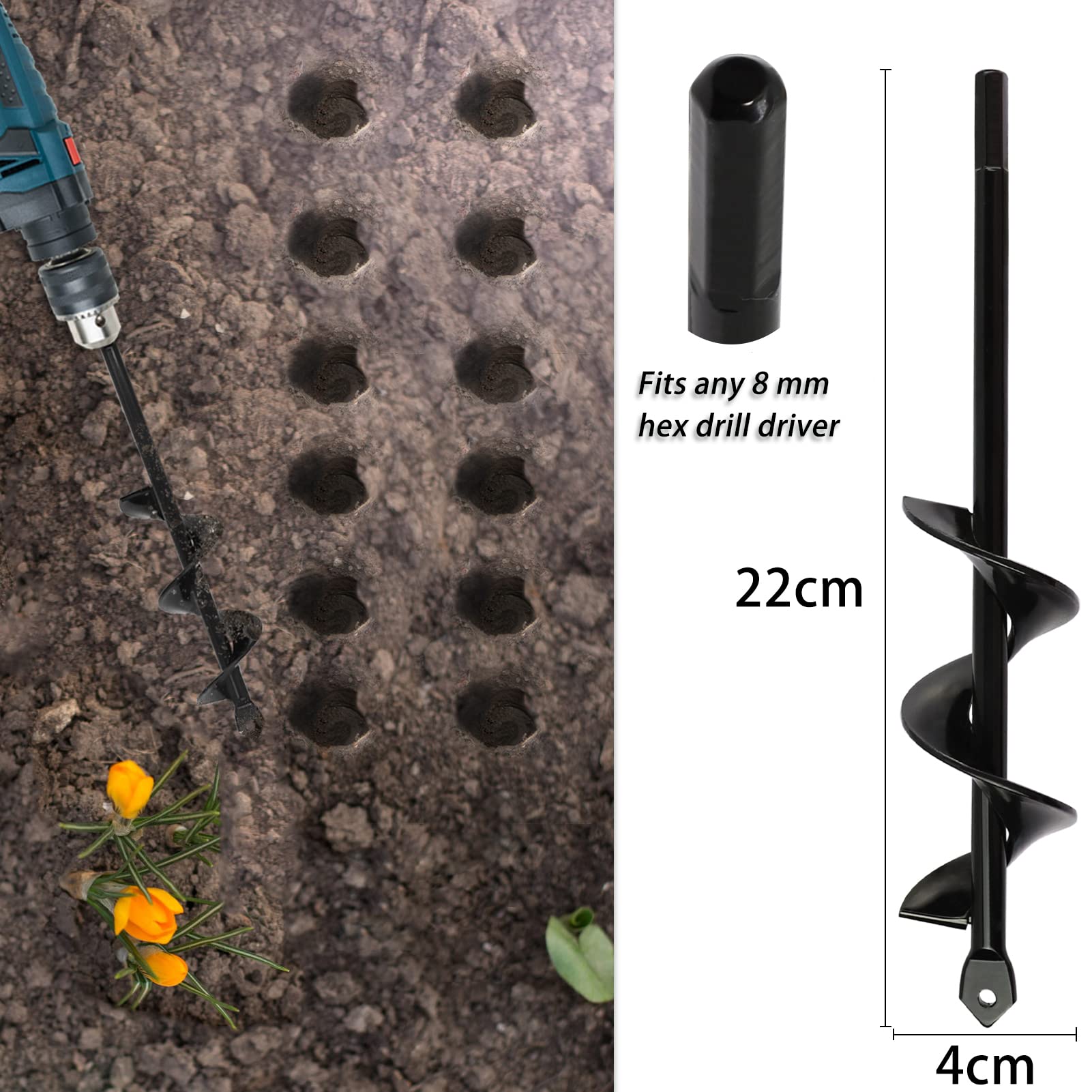 SYITCUN Garden Auger Drill Bit 4-Piece Set | Heavy Duty Bulb Planter