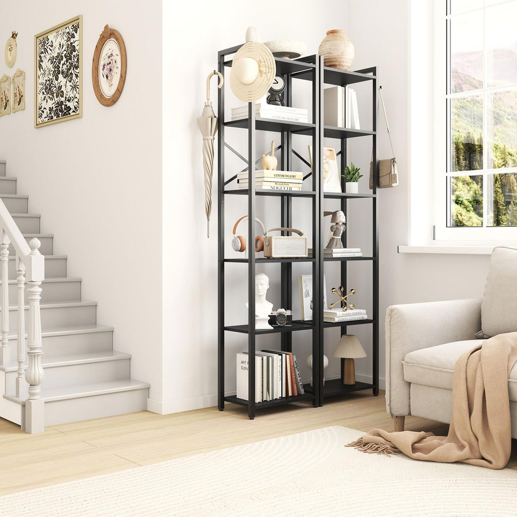 YMYNY Bookshelf, 6 Tier Storage Rack, Plant Rack, Storage Rack with Steel Frame,for Living Room, Office, Study, Hallway, Industrial Style - image 4