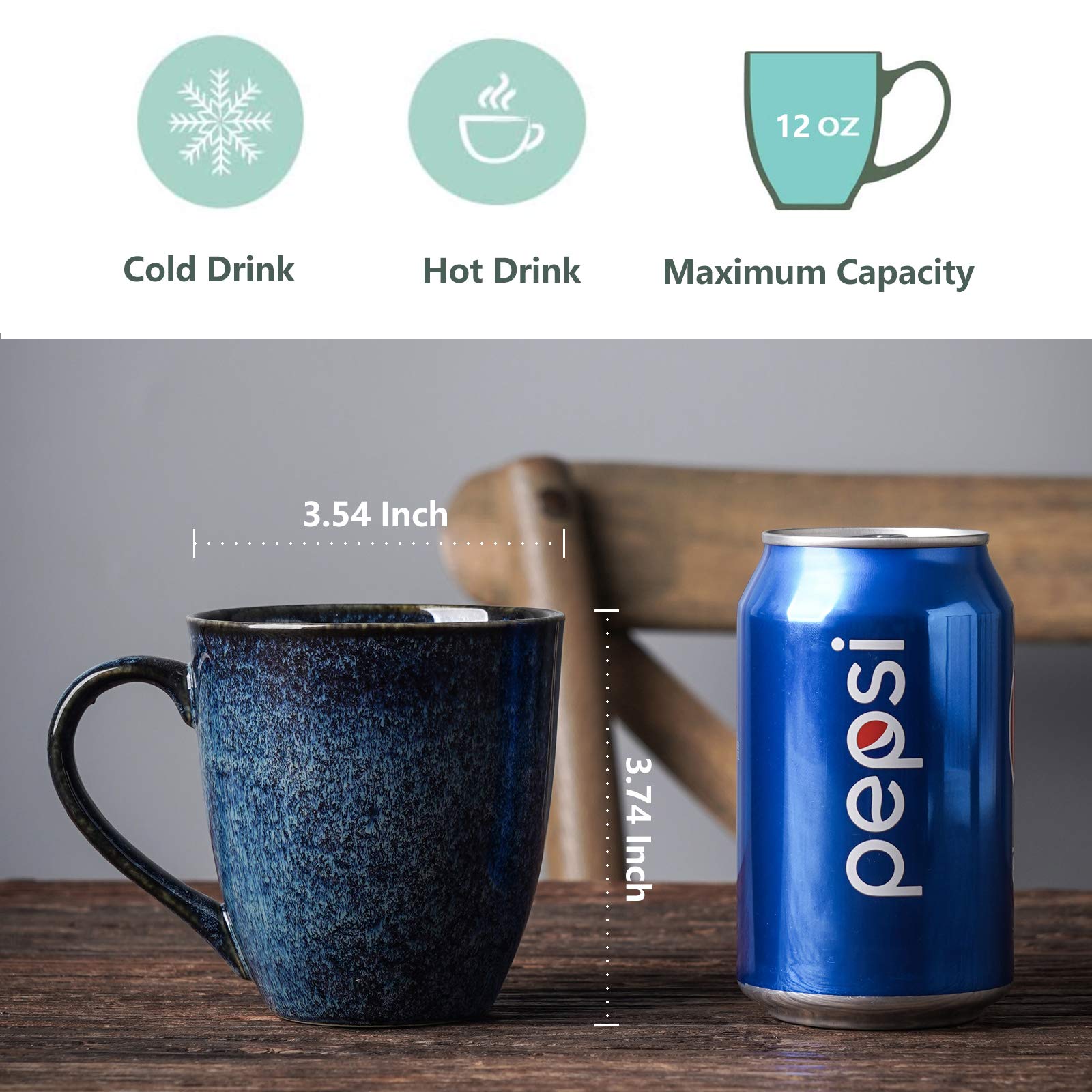 Vicrays Stoneware Coffee Mug Set of 6 | 350ml Starry Blue Tea Mugs