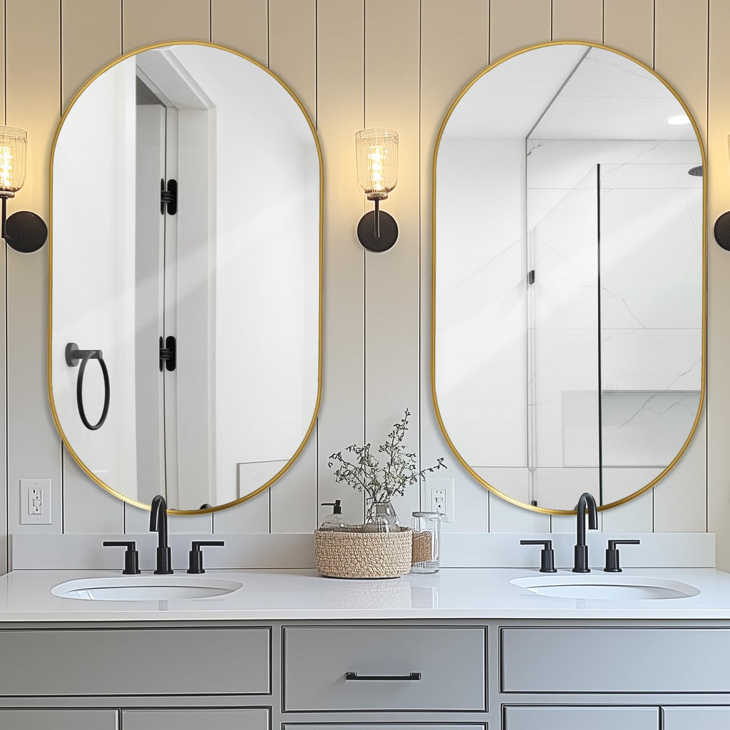 LunaMirror Oval Gold Wall Mirror – 60x90 CM Aluminum Vanity Mirror