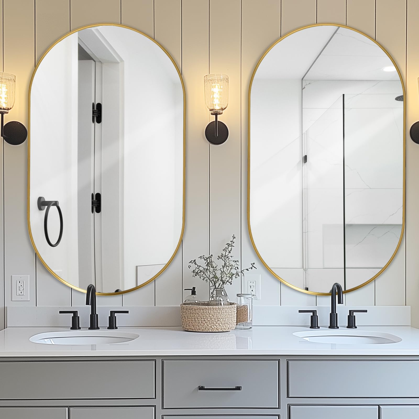 LunaMirror Oval Gold Wall Mirror – 60x90 CM Aluminum Vanity Mirror