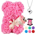 POHOMEGK Handcrafted Pink Rose Teddy Bear with I Love You Necklace