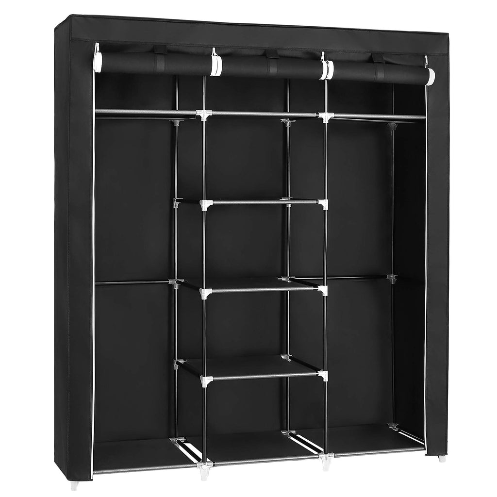 SONGMICS Folding Fabric Wardrobe | Portable Closet with 2 Rails - Black
