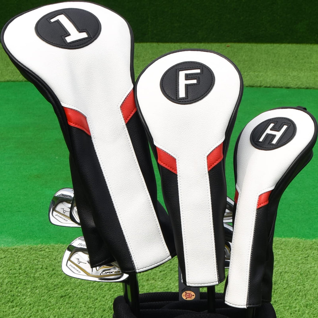 Jolof Store Golf Club Head Covers 3-Pack | PU Leather Driver Fairway Hybrid