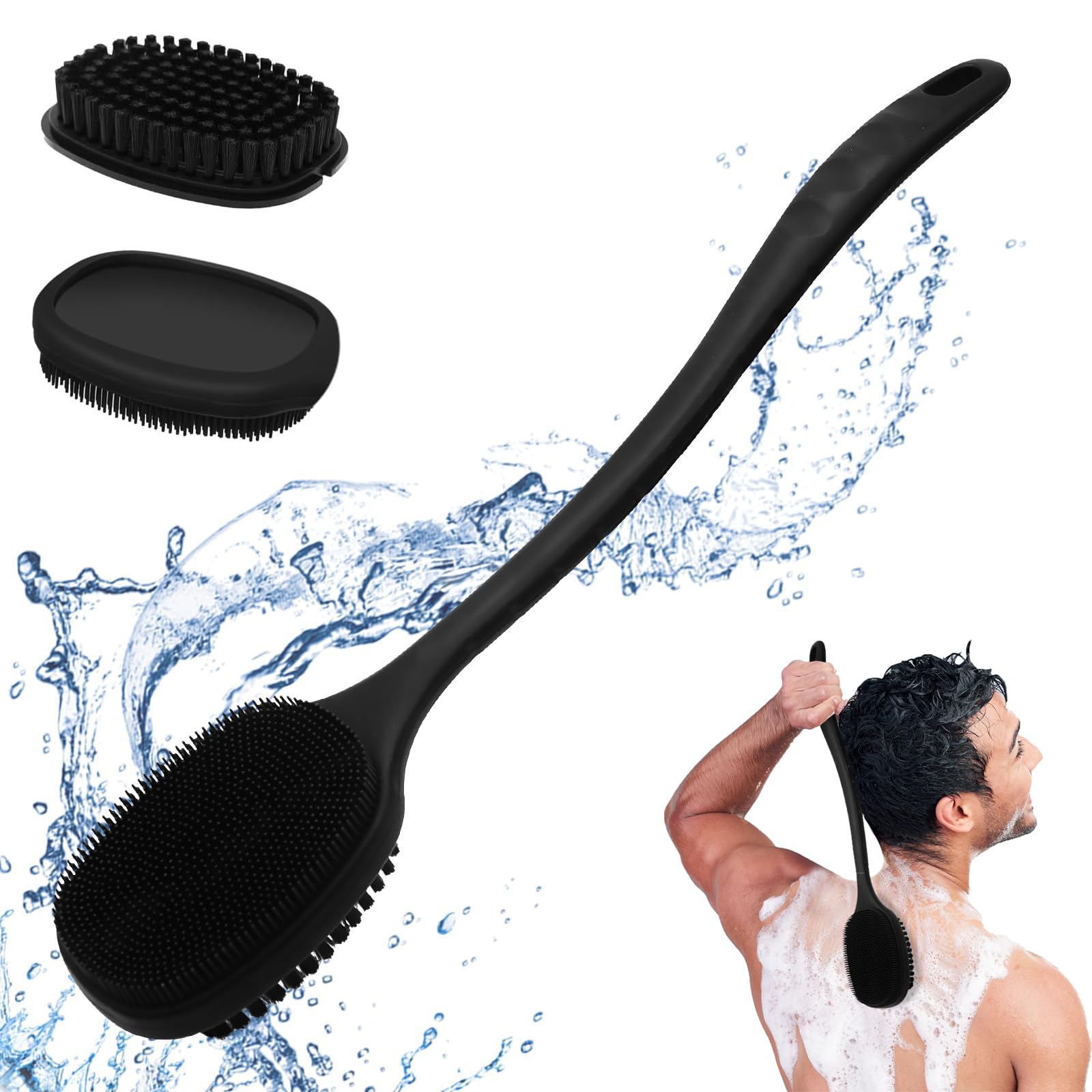 MOWUVAI Silicone Body Scrubber – Double Sided Shower Brush, Black