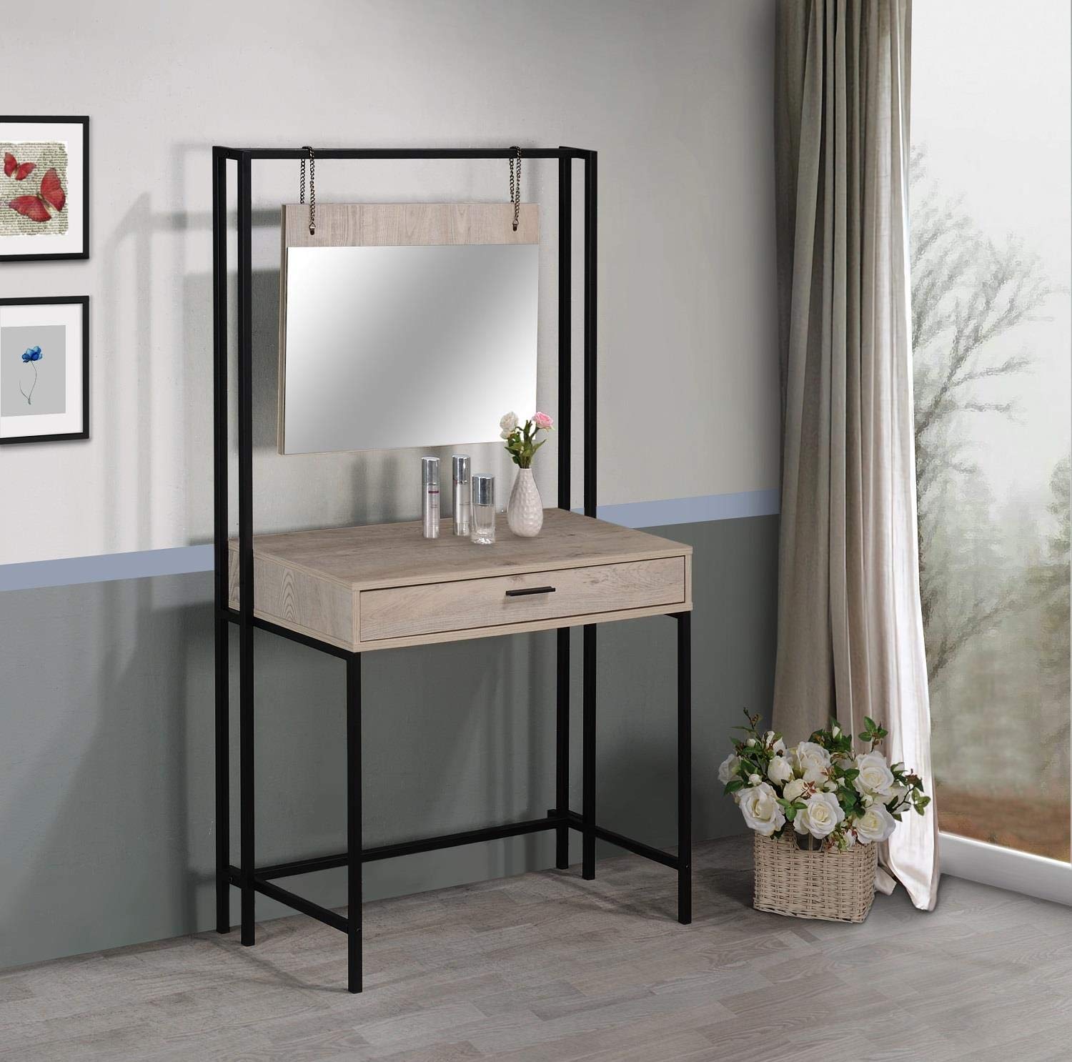 Timber Art Design Zahra Dressing Table - Ash Oak Vanity with Mirror