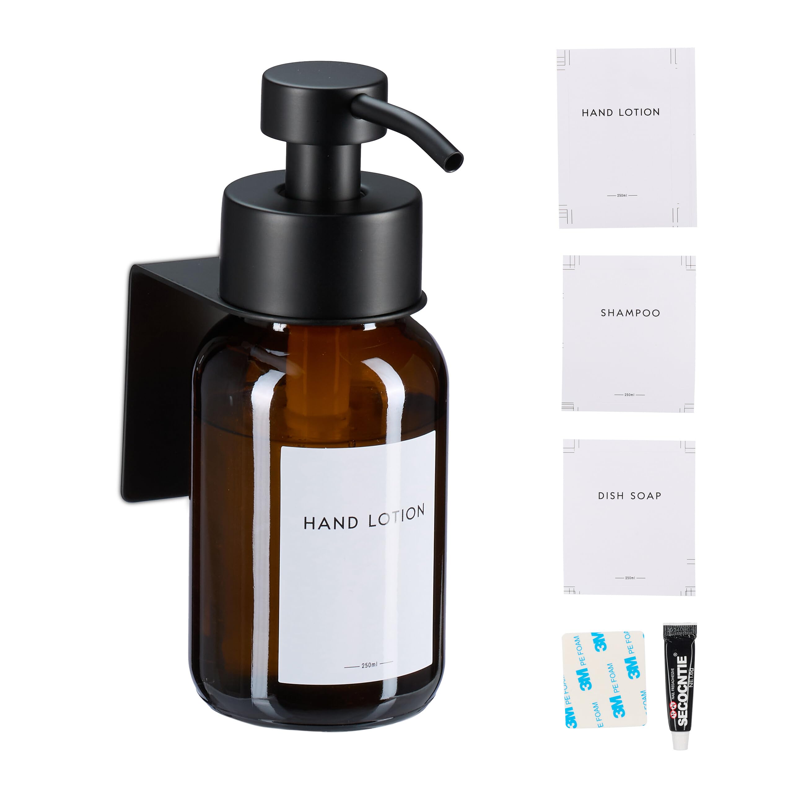 Jolof Store Wall-Mounted Soap Dispenser | 250ml Amber Glass & Black Steel